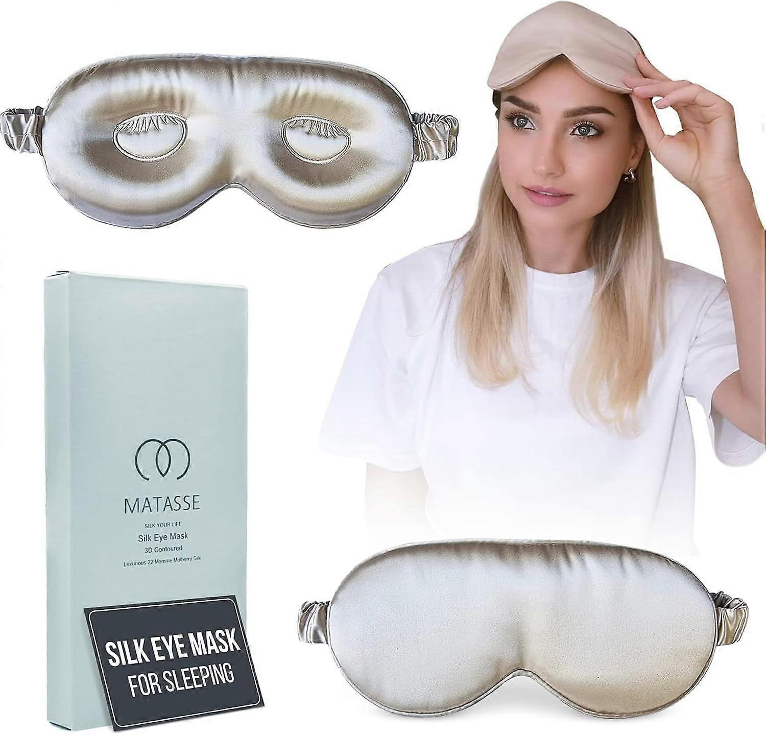 Silk Sleeping Eye Mask, Adjustable Elastic Band - 3D Contour
