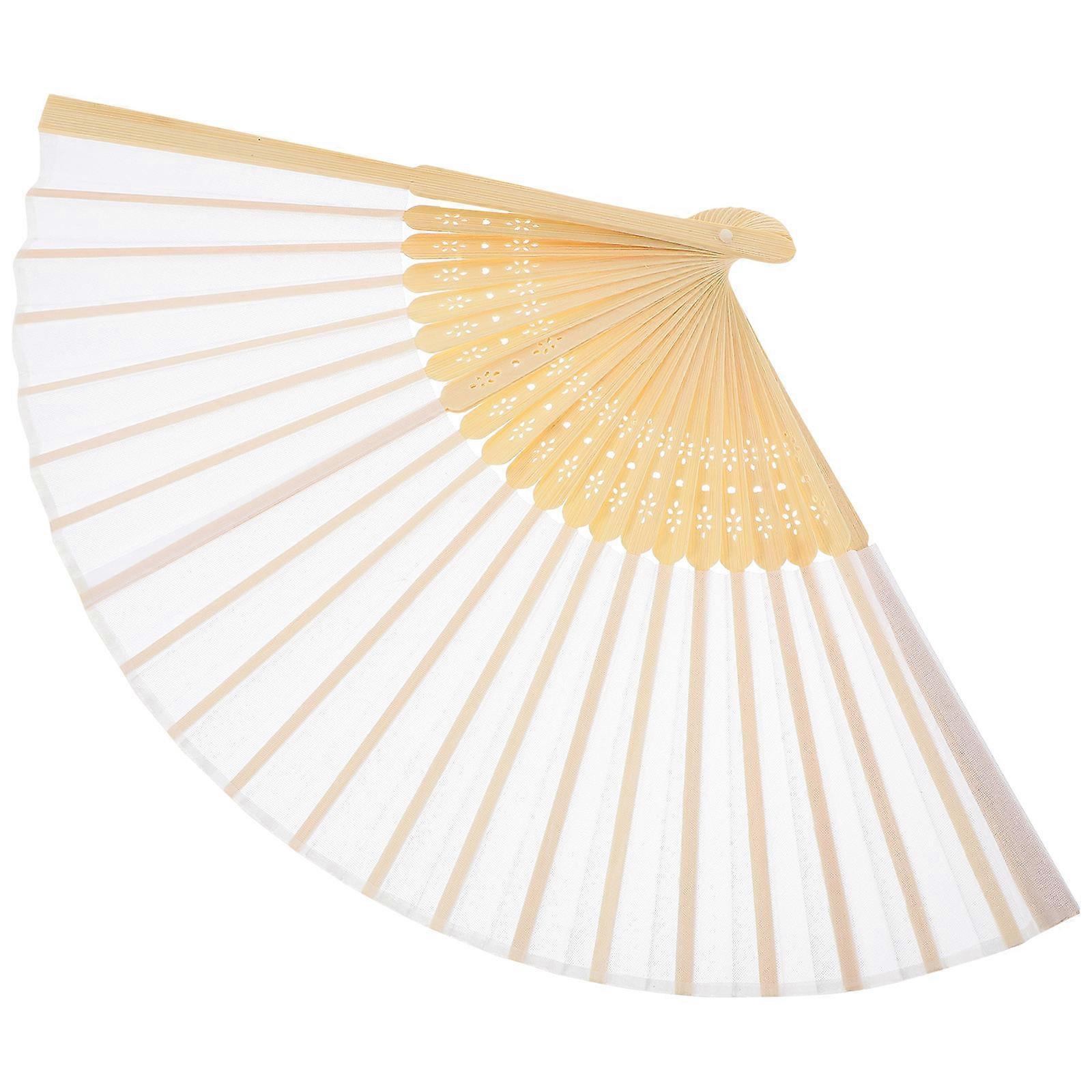 Handheld Folding Fan Bamboo Frame Fan for Cooling Use 4Pcs White Cloth