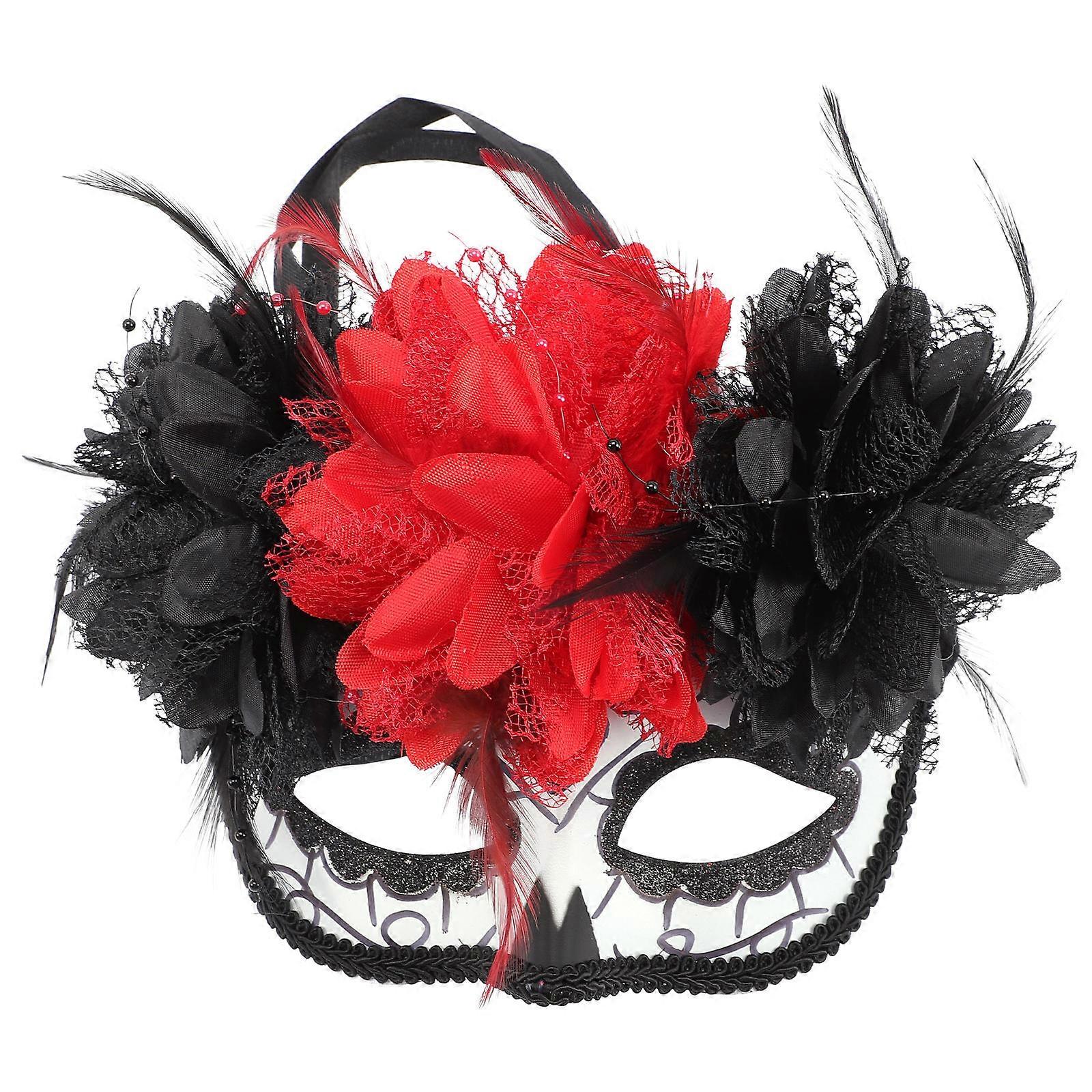Day of The Dead Flower Skull Mask for Decor with Flower Design