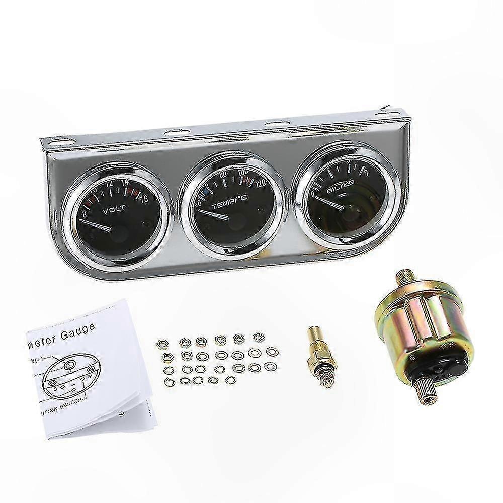 Chrom 3-in-1 Manometer Kit für Auto und Motorrad - Öldruck, Wassertemperatur, Voltmeter