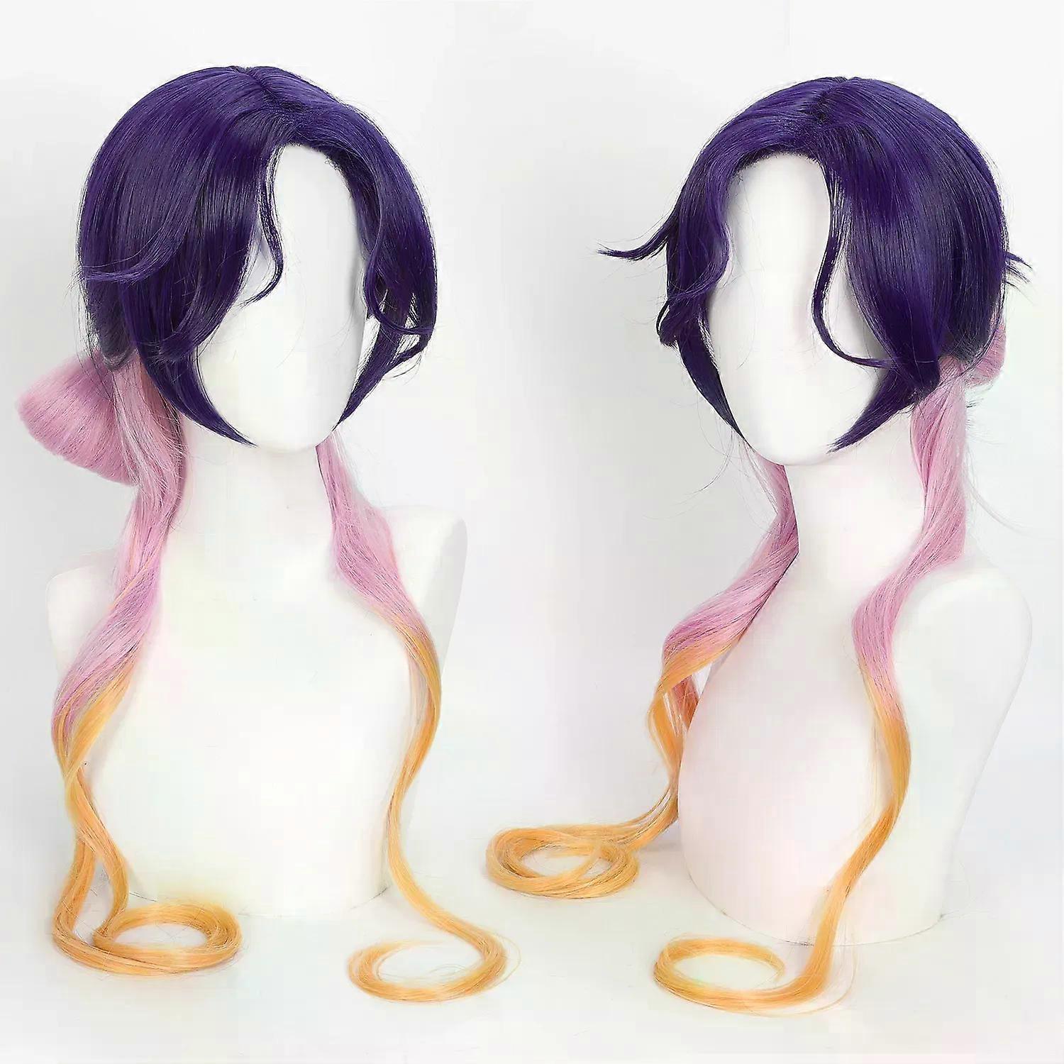 Cosplay Wig Yang Yuhuan 80cm Long Anime Game Wig Honor of Kings Ombre Purple-pink-gold Synthetic Wig with Bangs Wavy Cosplay Wig