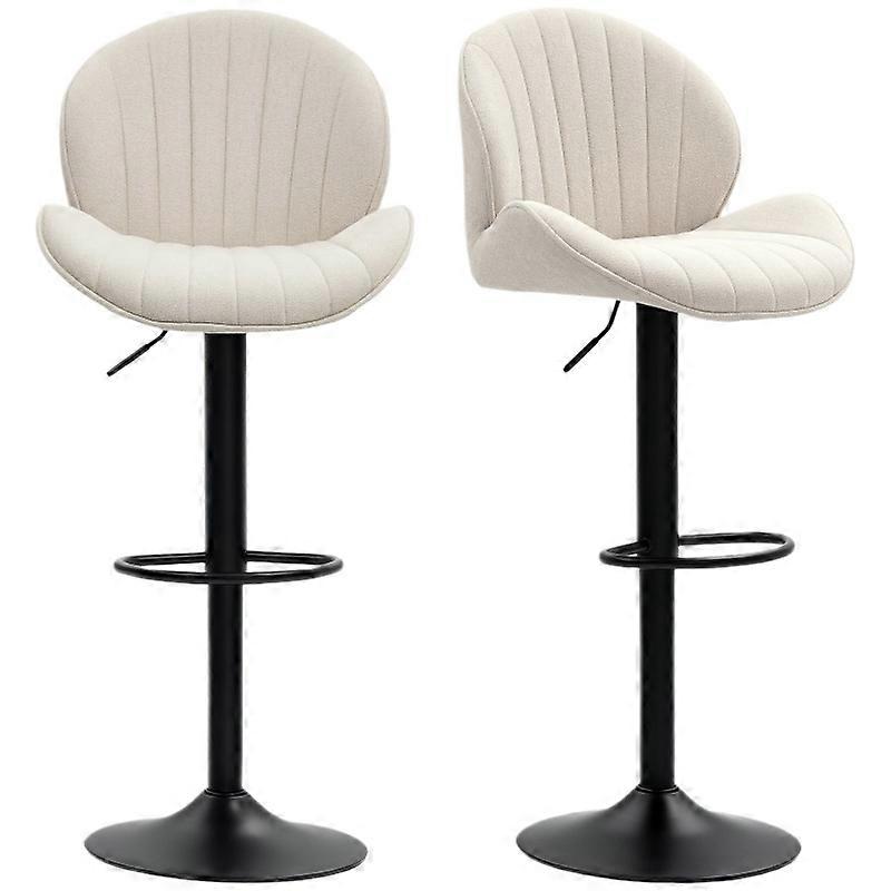 2Pc Beige Fabric Bar Stools Adjustable Height Swivel Steel