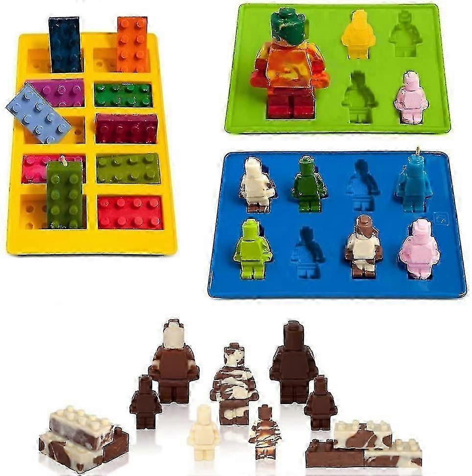 Bricks Mold,silicone Molds Set For Building Blocks And Robots Birthday Cake Decoration Candy Molds Chocolate Molds Smile Ice Cube Candy Dessert Jello