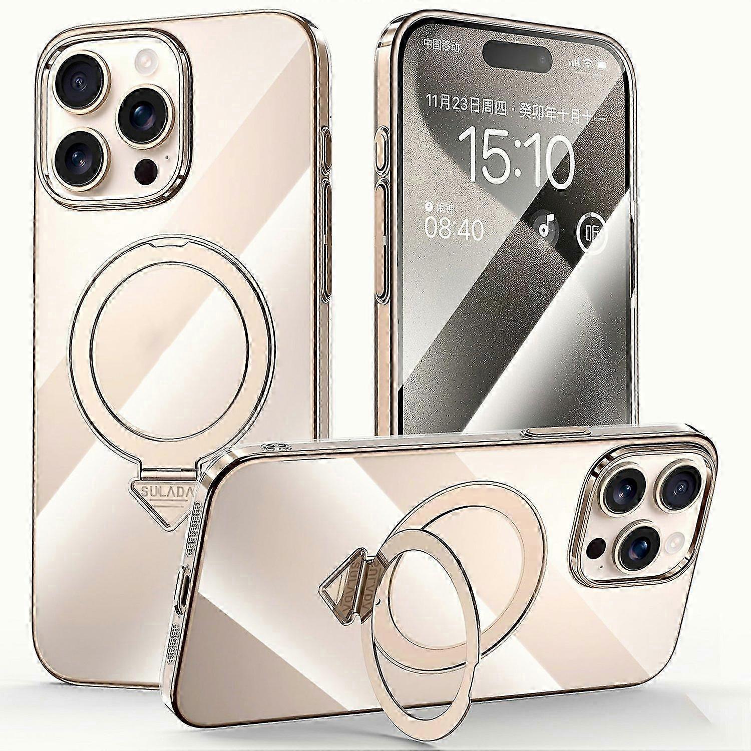 SULADA Clear PC Phone Case for iPhone 15 Pro Max - MagSafe Kickstand Compatibility & Titanium Finish