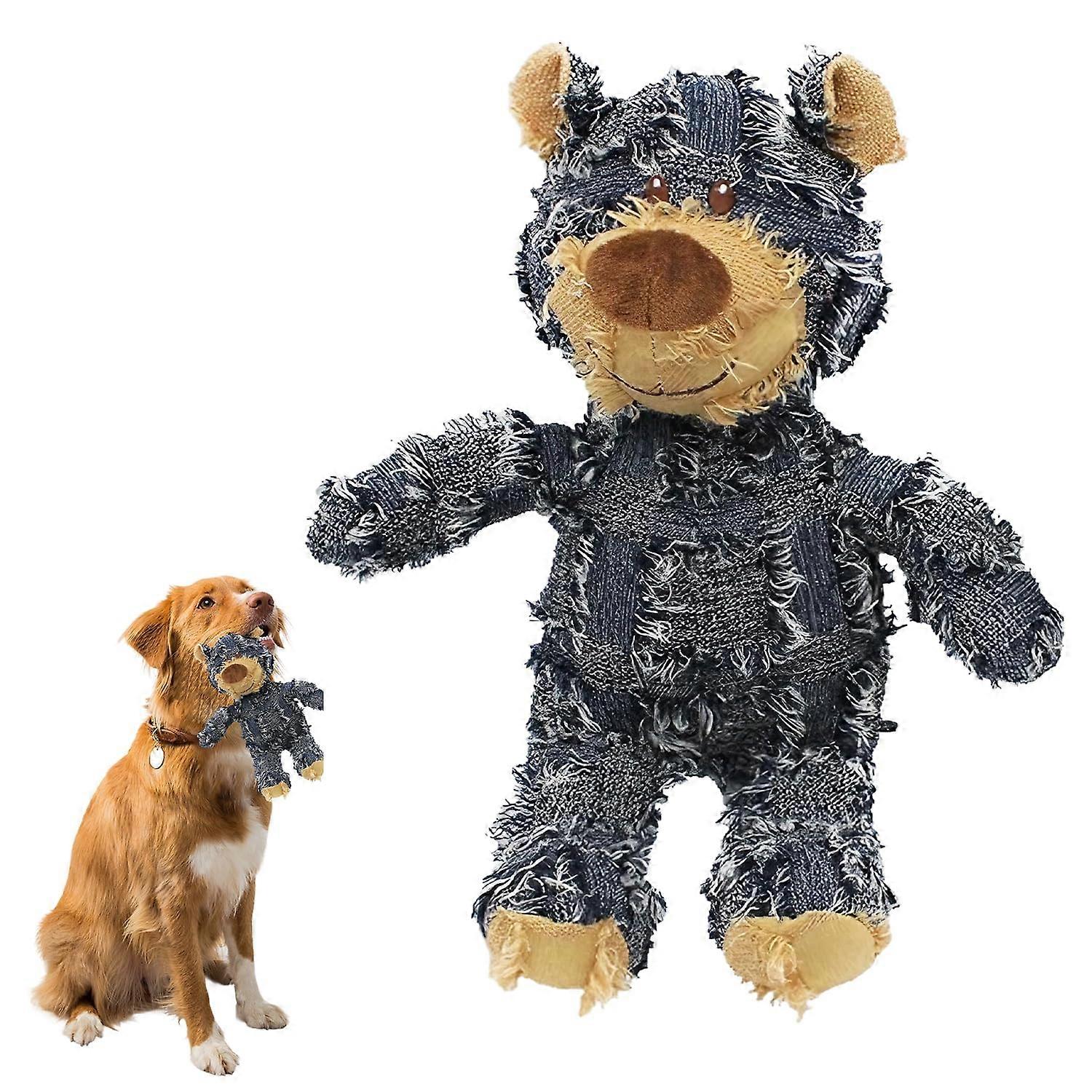 Bear Dog Toys For Heavy Chewers, Plush Squeaky Puppy Toy For Small To Medium Dogs, Blue