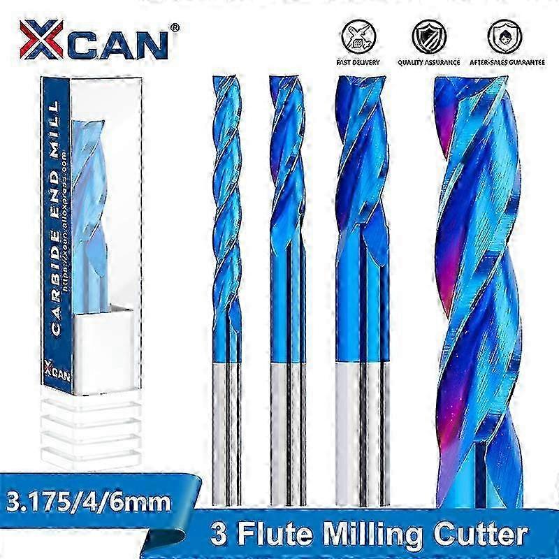 3175 4 6mm Shank Spiral Router Bit 3 Flute Flat End Mill Carbide Endmill Super Coated CNC Milling Cutter for Woodworking