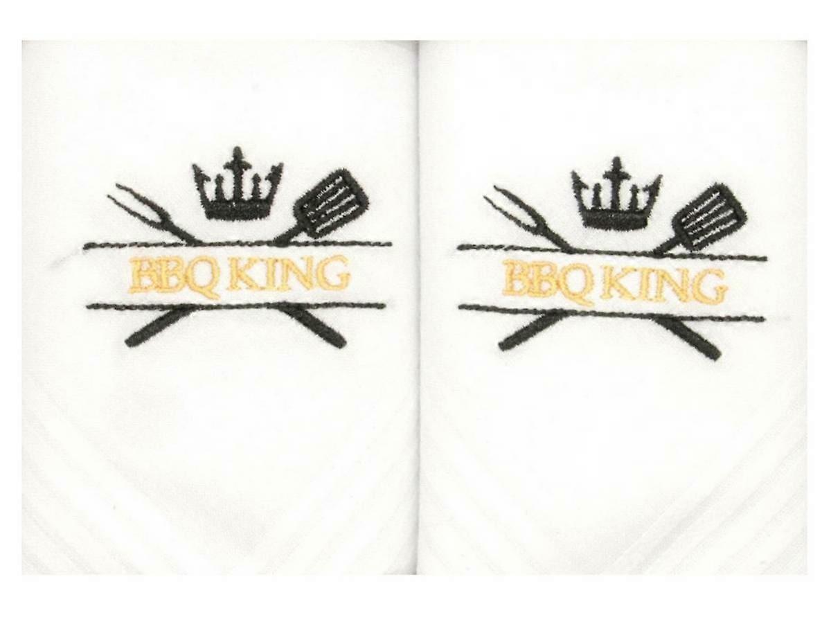 David Aster BBQ King Embroidered Handkerchiefs - White