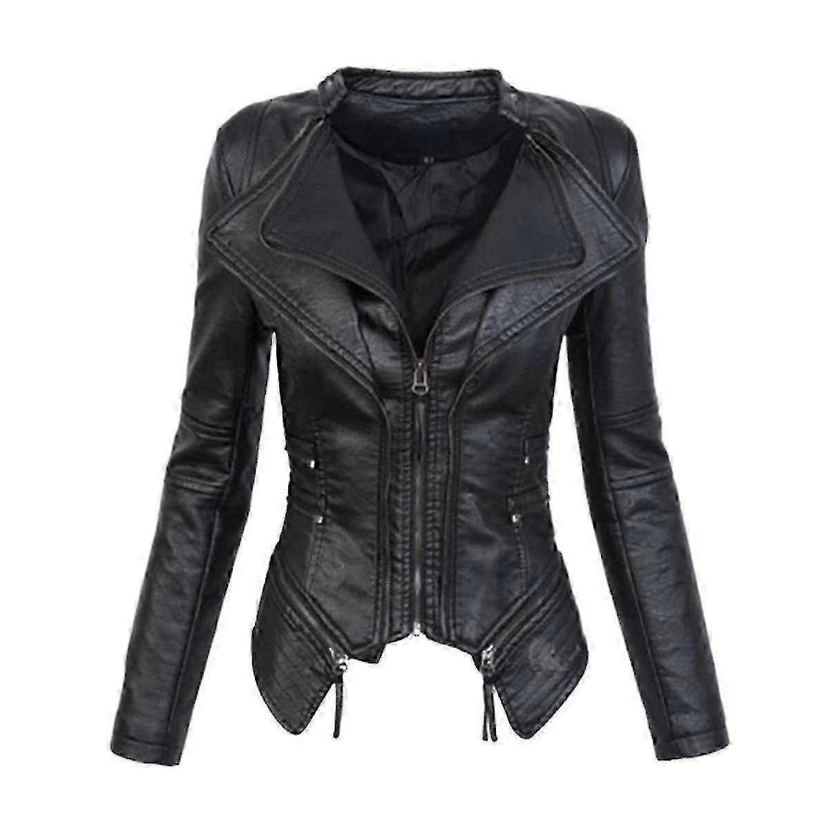 Women's Faux Leather Biker Jacket - Slim Fit