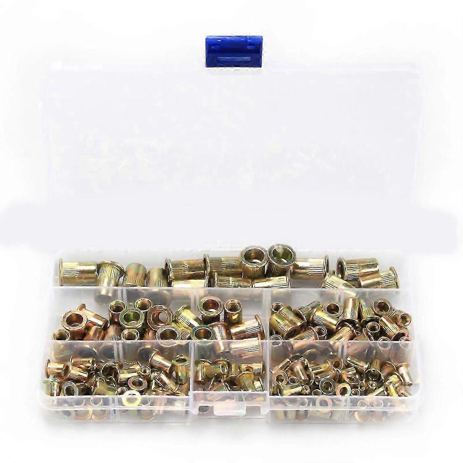 165PCS Rivet Nuts Assortment Color Zinc Plating Flat Head Threaded Insert Nuts M3 M4 M5 M6 M8