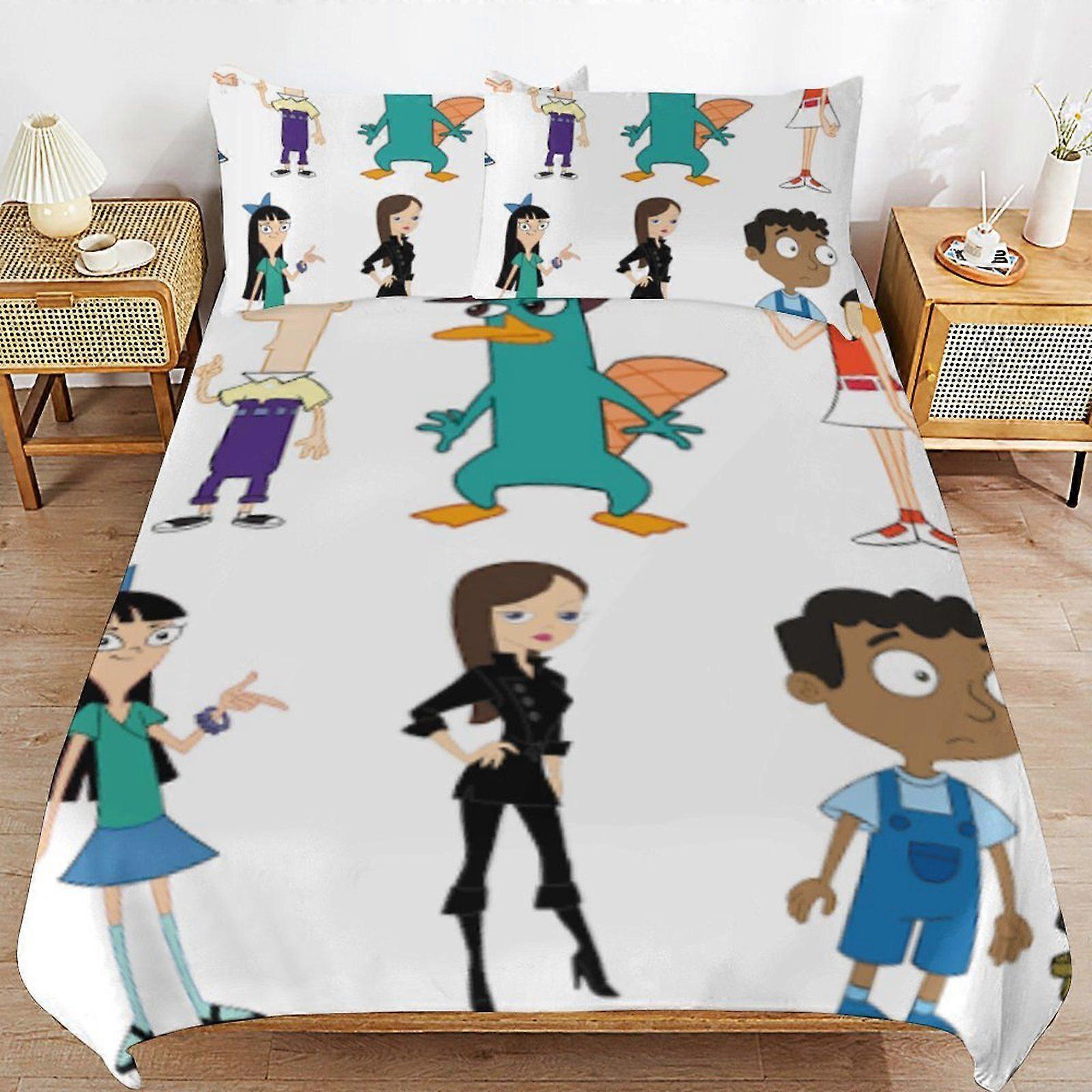 e433 Phineas and Ferb Practical Zip Design Smooth Touch Soft Finish Long Use Duvet Cover Sets for Everyday Rest p433