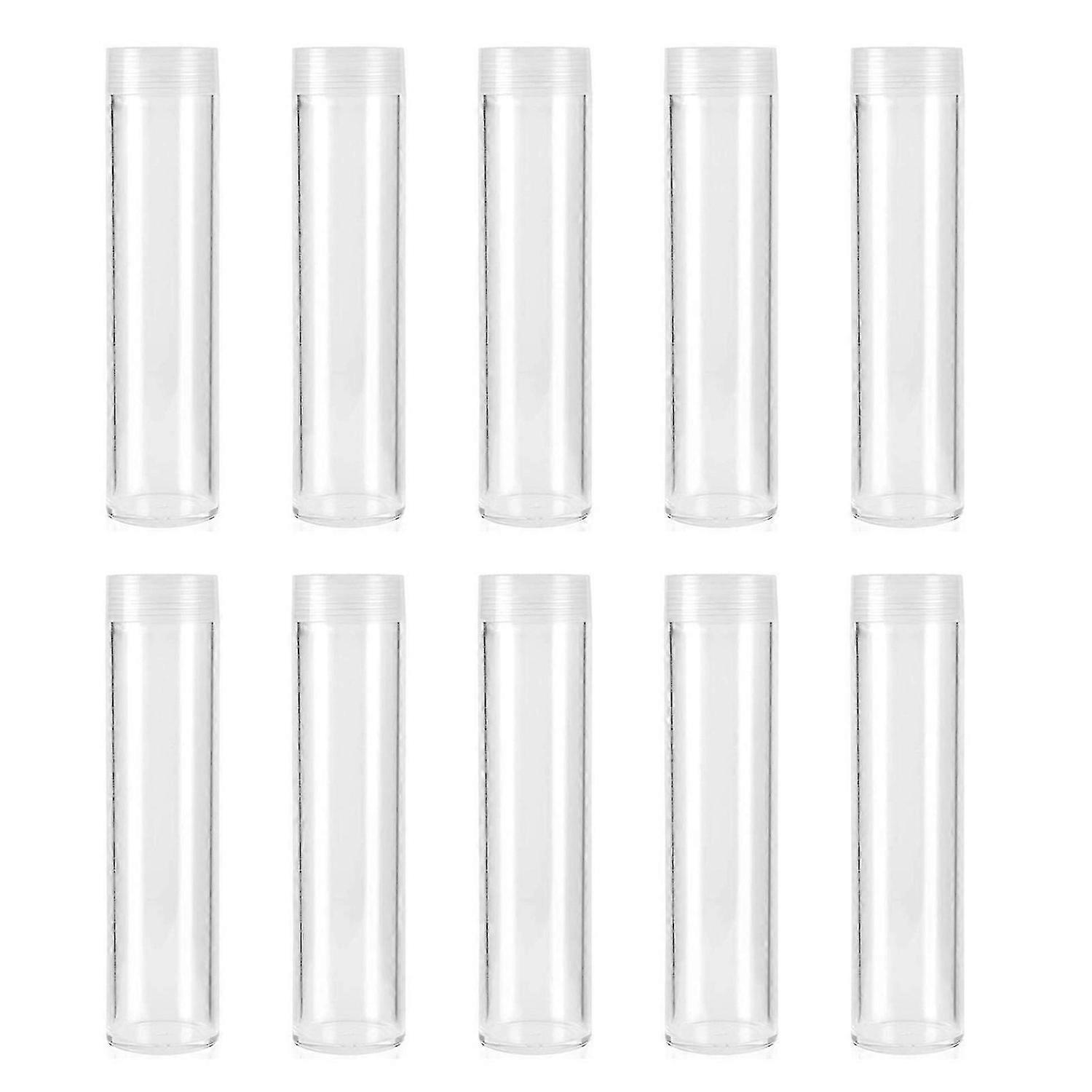 10st Transparent Plast Myntrör Arrangör med Lock för Banker / Stormarknader Rund mynthållare