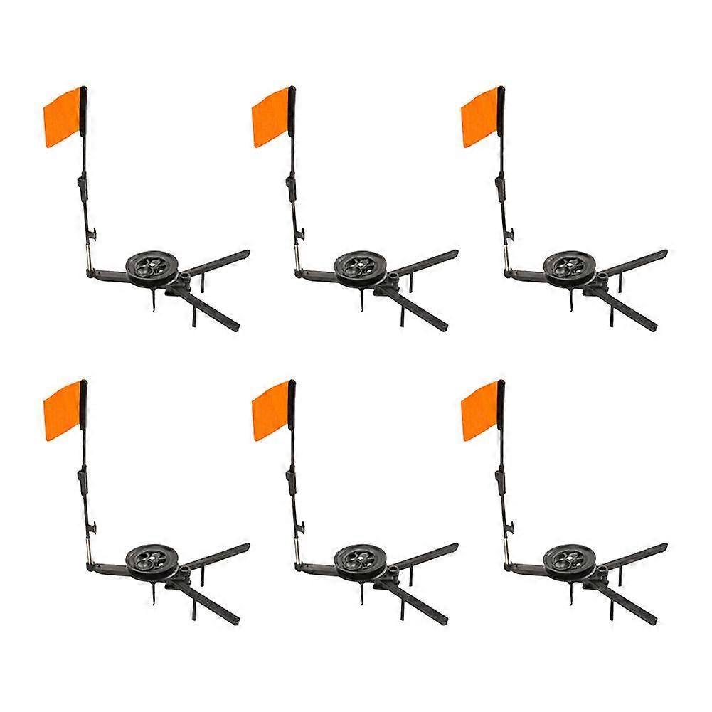 6-Piece ABS Ice Fishing Tip-Up Set with Foldable Frame and High-Visibility Orange Signal Flags