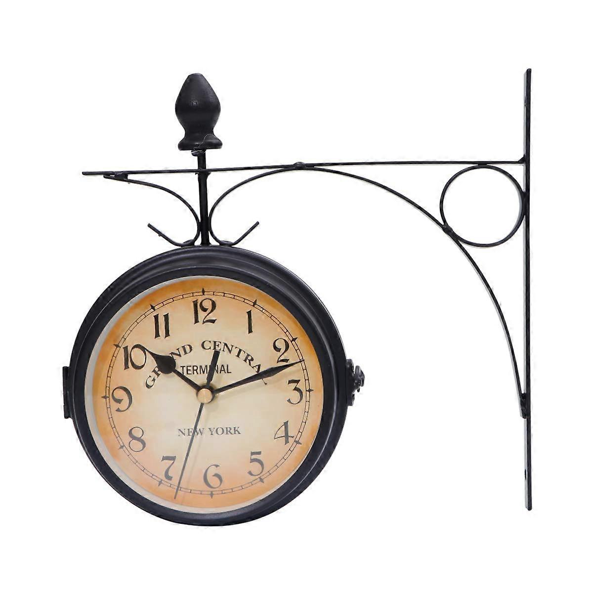 Double Sided Wall Clock Creative Classic Style Monochrome Black Finish