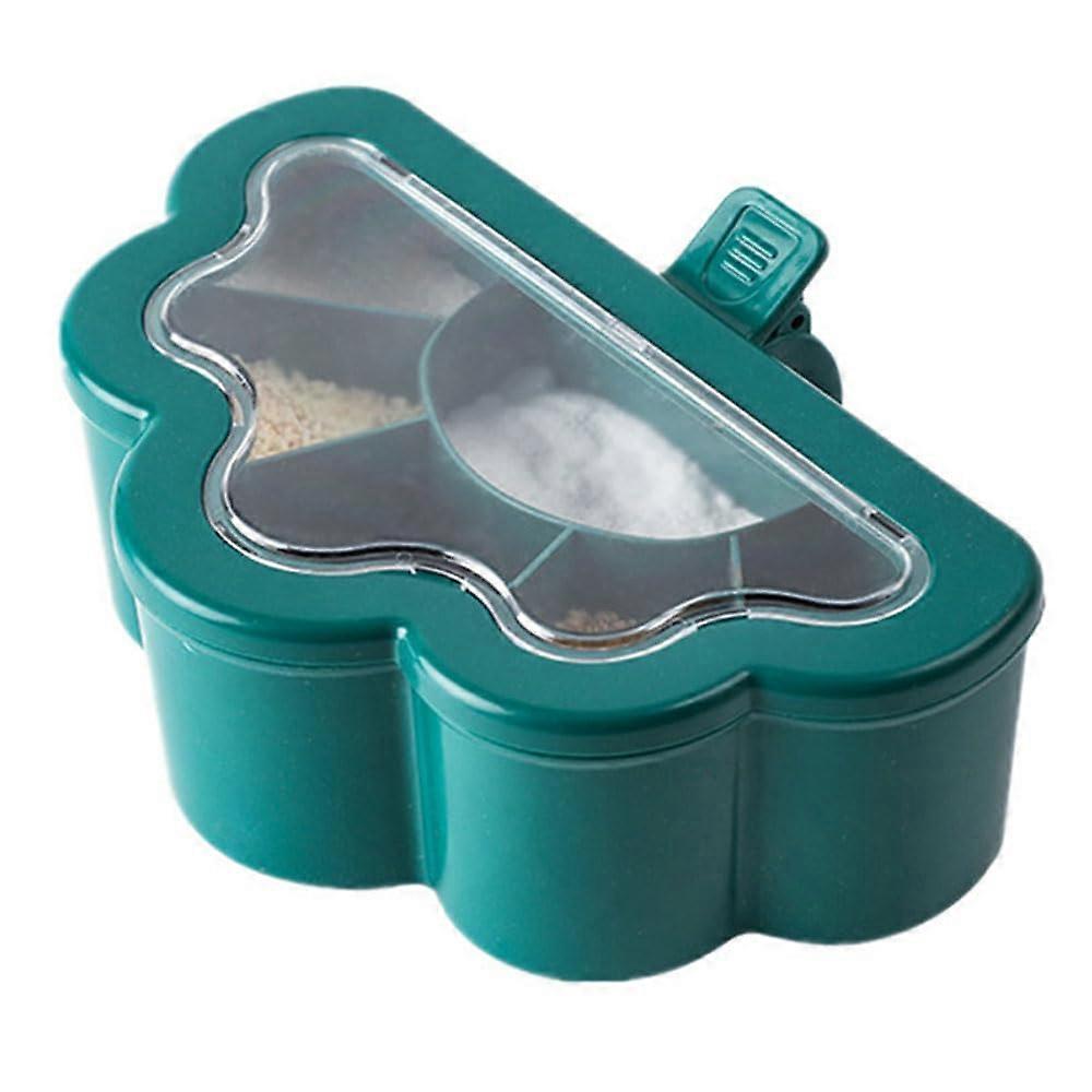 6 Compartments Seasoning Box With Lid Multi Grid Kitchen Spice Organizer Light Luxury Green Serving Spoons Included