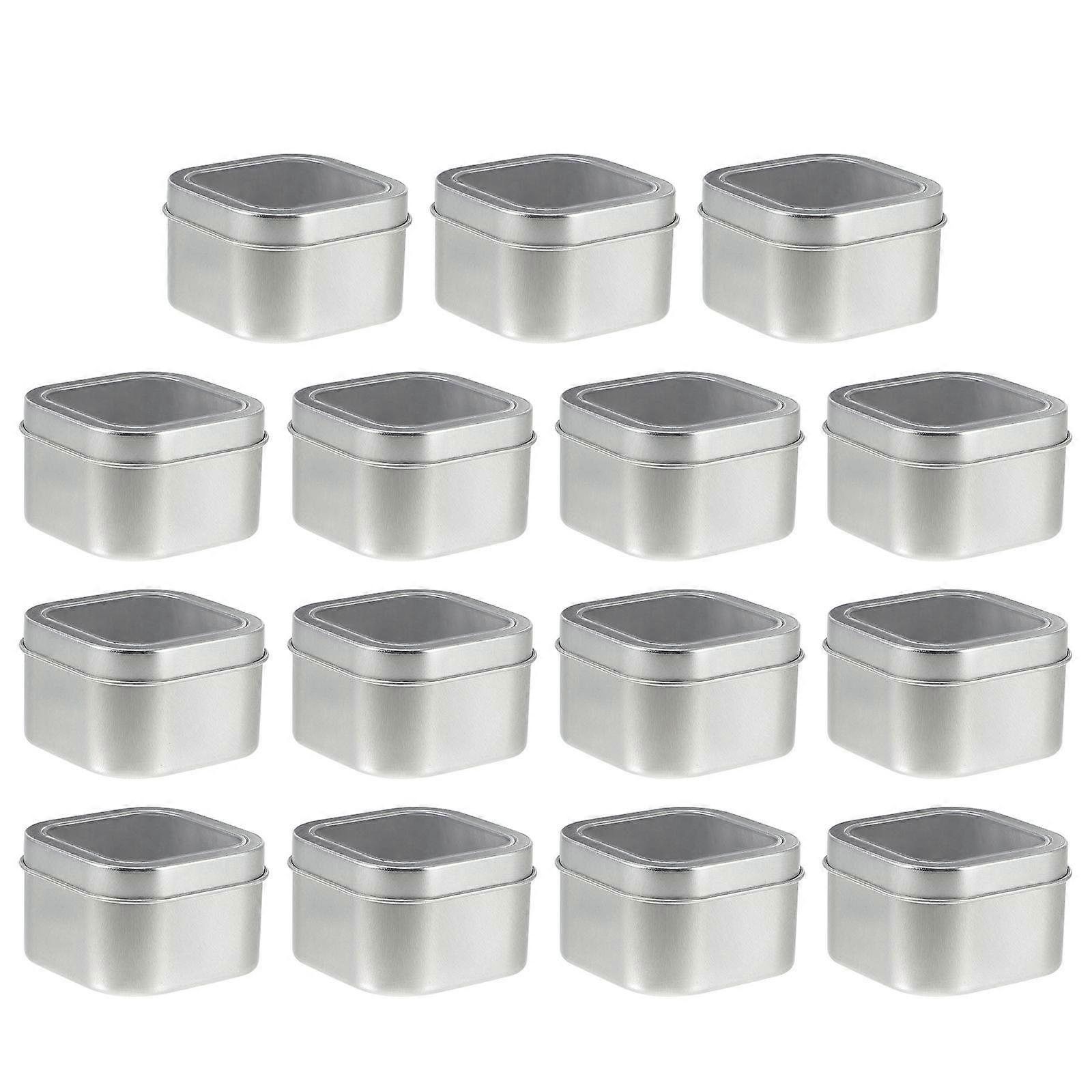 15pcs Square Metal Tins with Window Lids 8-Ounce Storage Tin Container for Candle Making