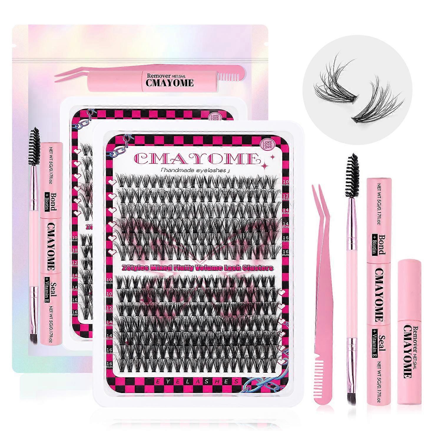 Individual False Eyelashes Kit, 1 Box D Curl Eyelashes Cluster with Evelash Glue & EvelashRemover & Brush & Tweezers,Eyelash ExtensionKit for Women