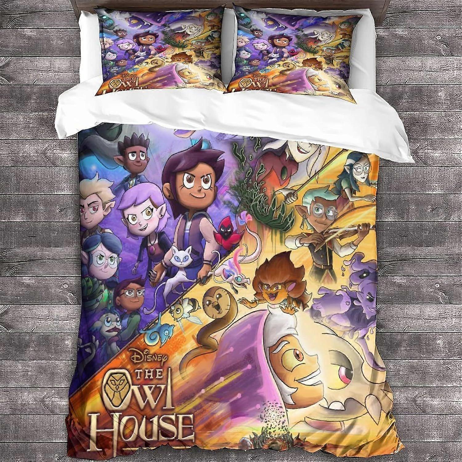 GENBAK Impresso 3D O Conjunto de Roupa de Cama Casa Coruja para Adolescentes Animação Padrão Edredom Capa Set com fronhas Animação Capa de colcha de microfibra com zíper 