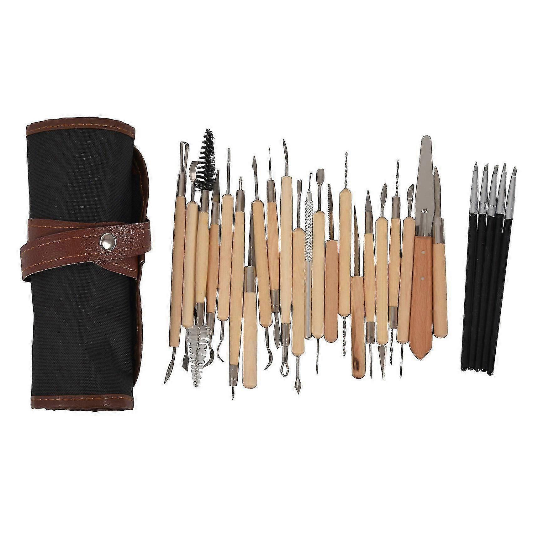 28pcs Arts Crafts Clay Sculpting Tools Set Modeling Carving Tool Kit Pottery & Wooden Handle Modeli (haoyi