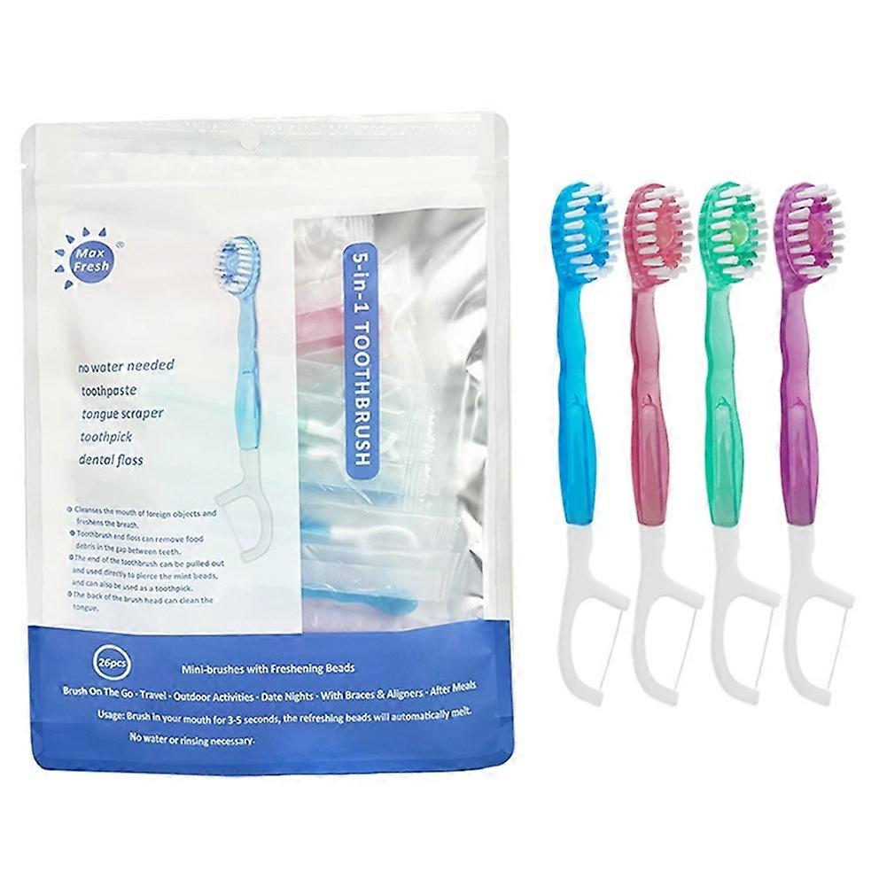 52 Pack Mini Disposable Toothbrushes 5-in-1 Portable Pre-Pasted Travel Toothbrush with Toothpaste Tongue Scraper