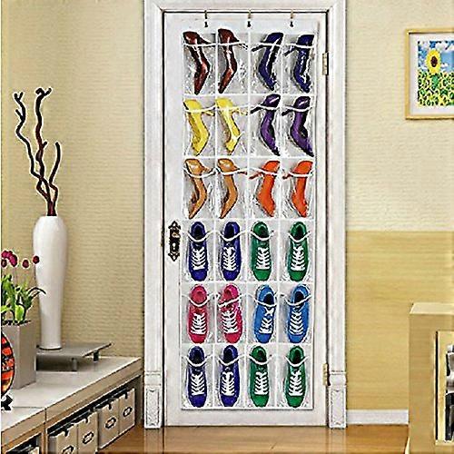 Over Door Shoe Organizer with 24 Clear Pockets Hanging Rack for Space Saving Storage (White)