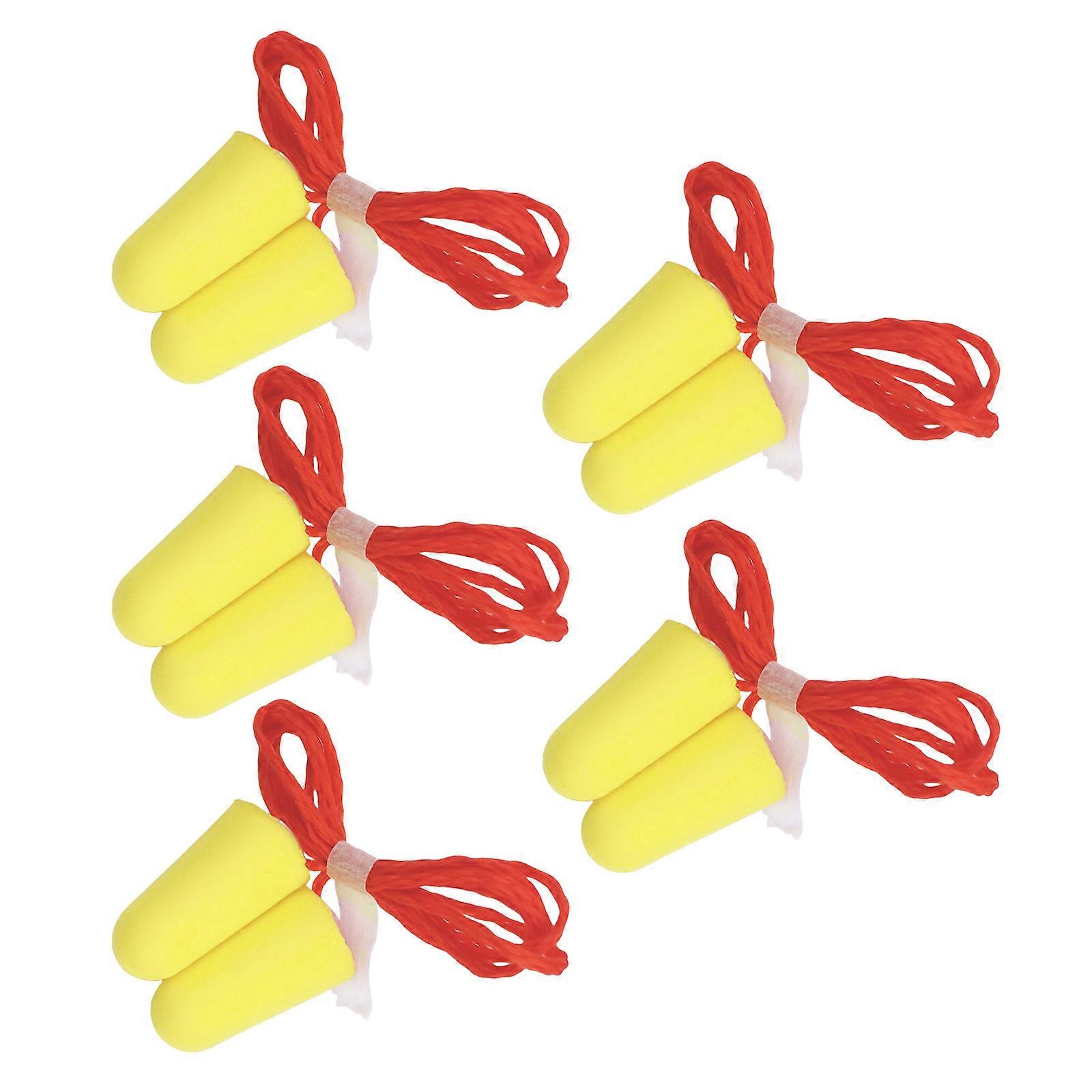 5 Pairs Soft Ear Plugs with Lanyard for Work Study Rest Foam Earplugs Ear Protections Noise Cancelling Earplug Reusable  Yellow