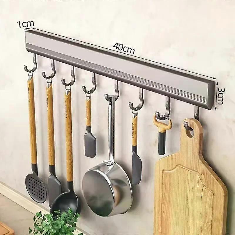 Kitchen Hook Wall Mounted Kitchen Storage Rack Storage Row Hook Holder No Punch Shelves with Movable Hook Kitchen Utensil