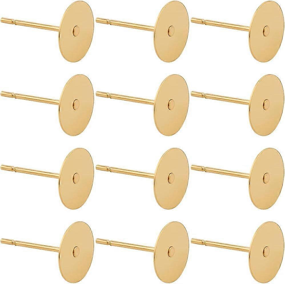 1 Box 200Pcs Real 24K Gold Plated Stainless Steel Earring Posts Earring Stud Posts Bulk 8mm Flat Back Round Pad Blank Settings Nut Studs Findings for 