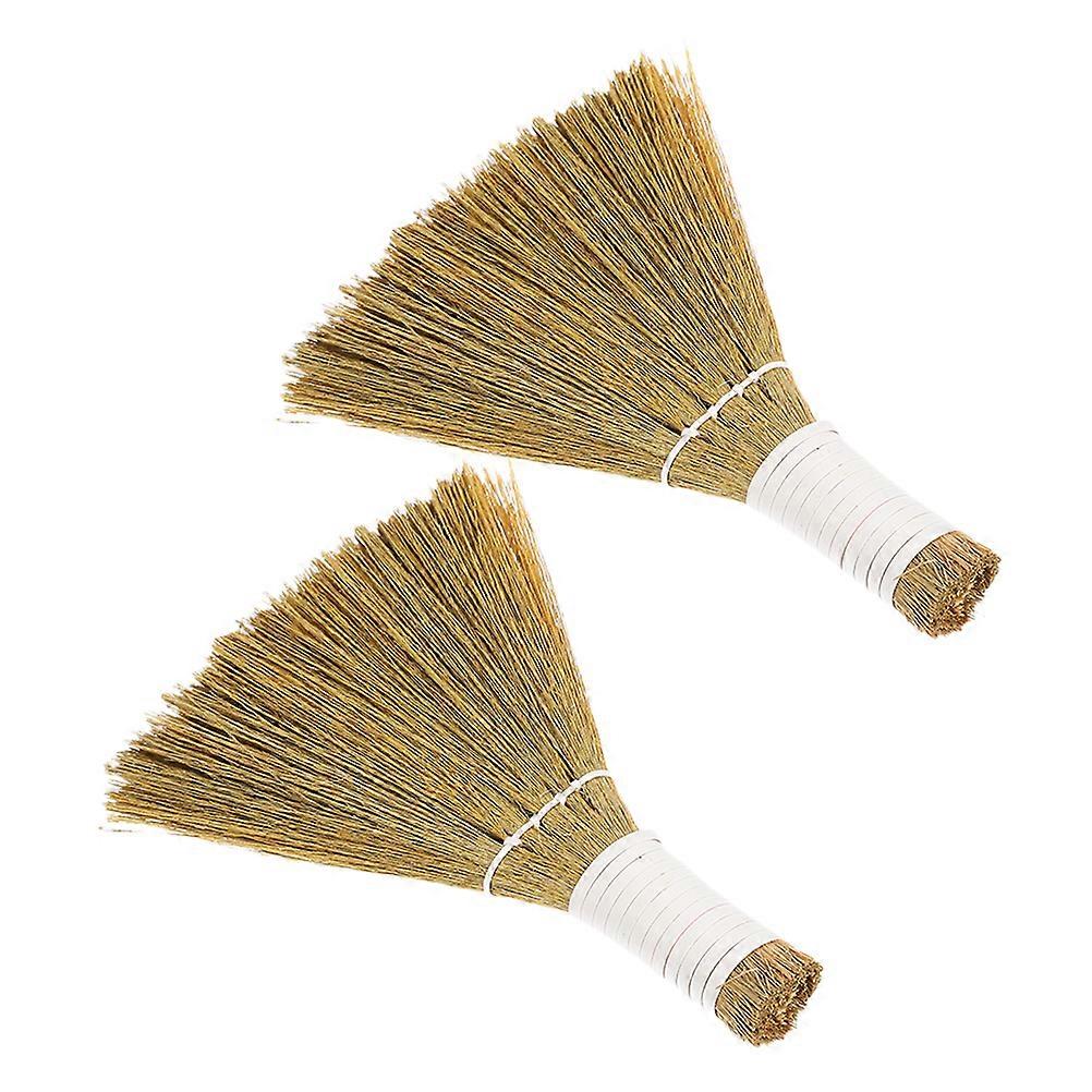 Khaki Handheld Cleaning Broom with Soft Grass Material for Decor Mini Desk Sweeper 2pcs
