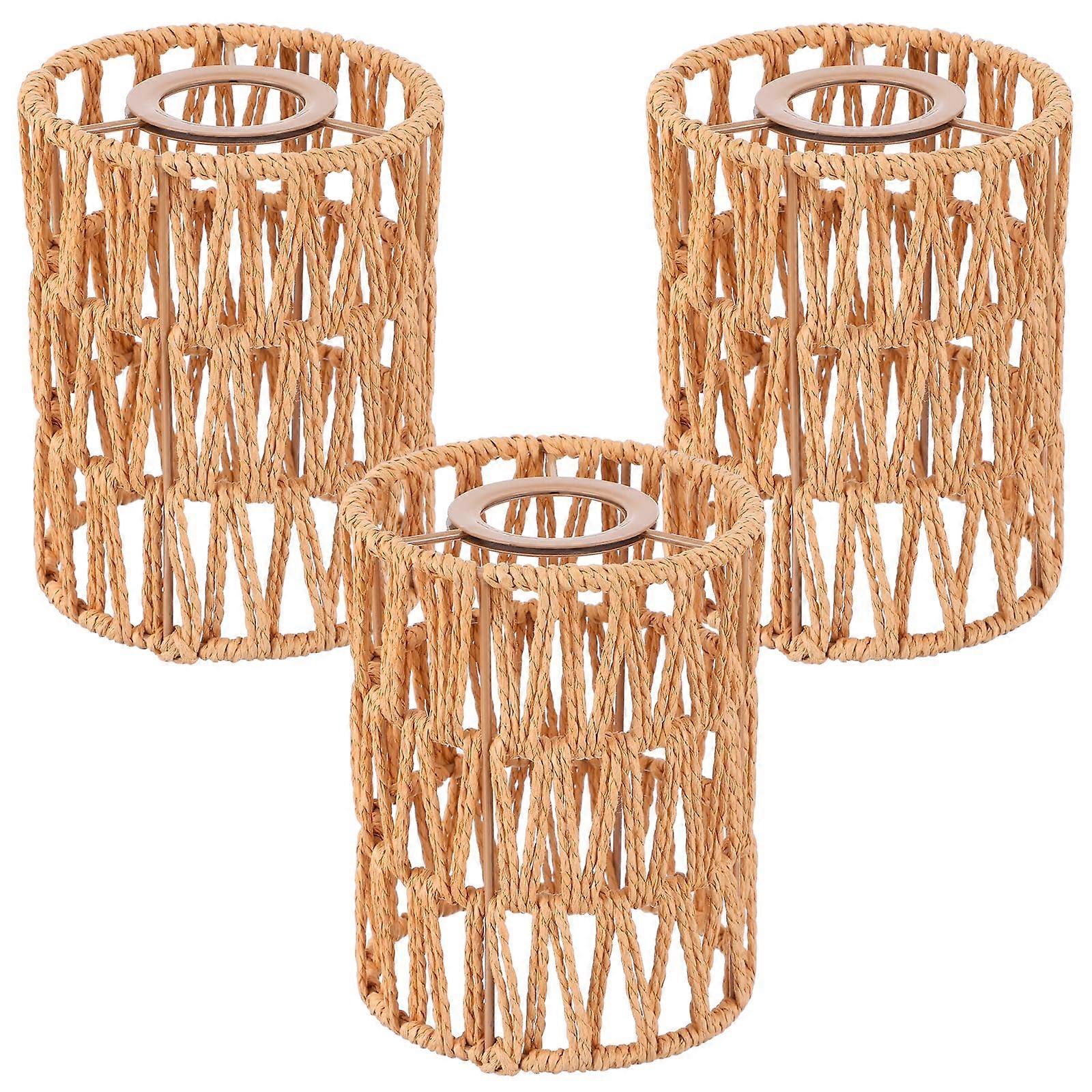 Boho Rattan Lamp Shades Set of 3, Small Woven Pendant Light Shades for Floor and Table Lamps