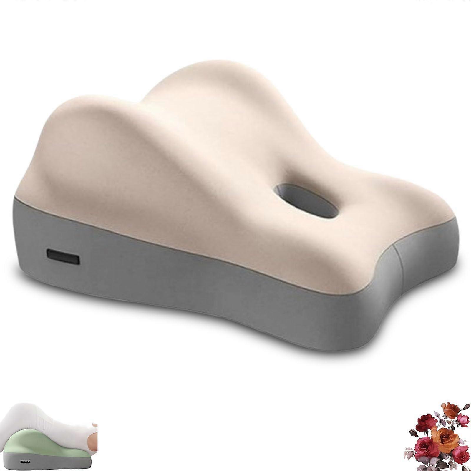 Couples Pillow with Ergonomic 3D Curve Memory Foam for Cuddling and Comfort, Beige Gray