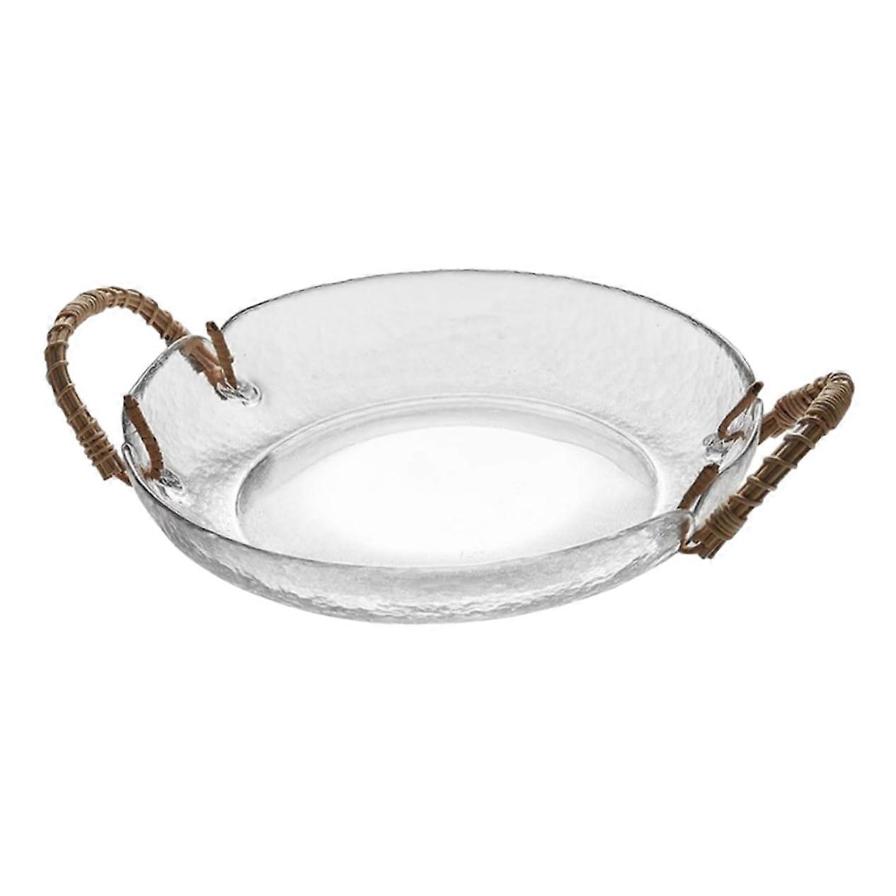 Glass Fruit Bowl with Woven Handle for Elegant Snack Display and Decorative Dining Table Serving Tray