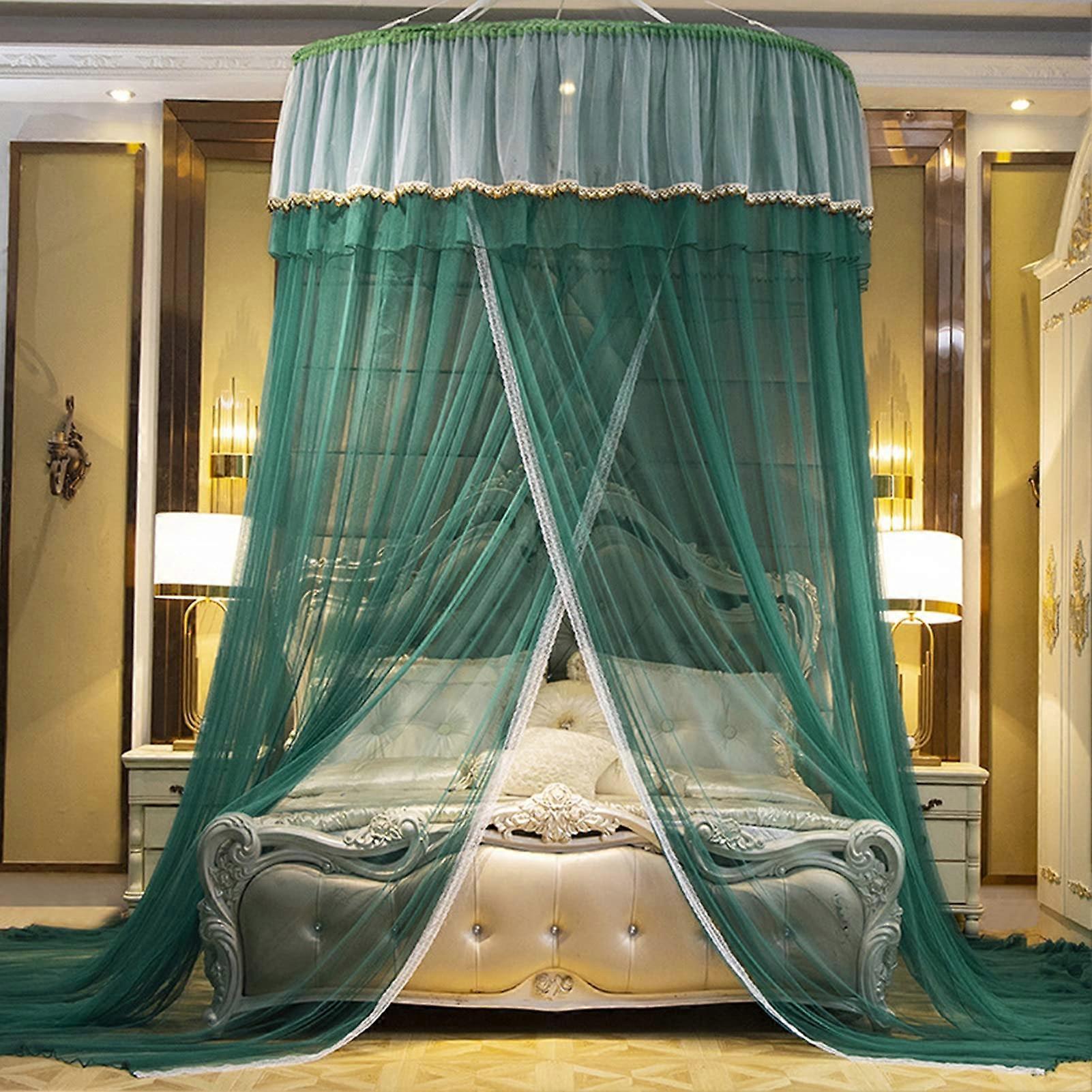 Mosquito Net Bed Canopy with Elegant Lace Dome, Insect Protection for Single and Double Beds, Green