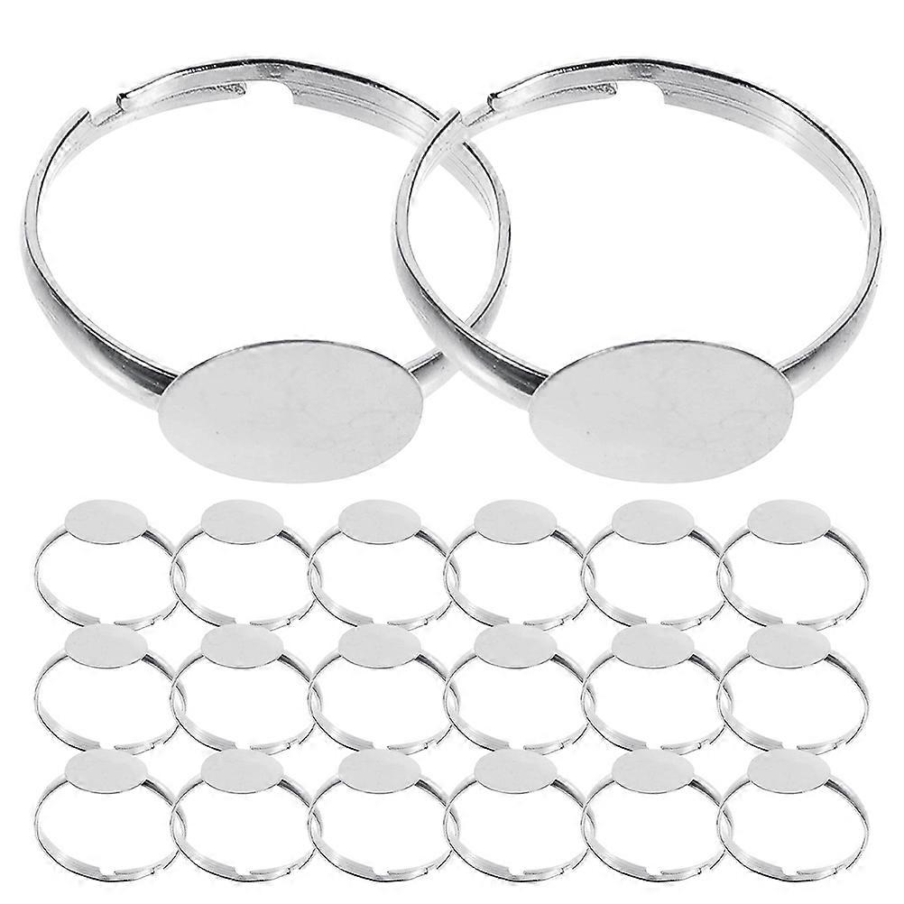50Pcs Adjustable Ring Findings for Jewelry Making with Silver Flat Bases