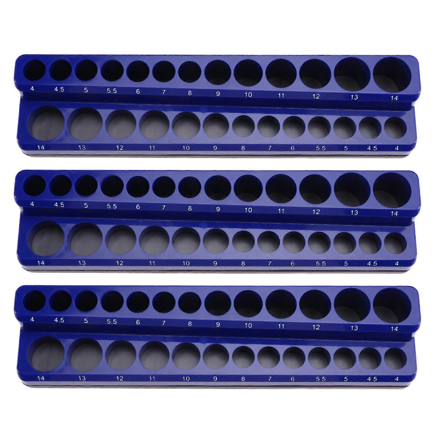 3PCS Professional Magnetic Socket Holder 1/4" Inch Drive Metric/ Socket Organizer Storage Installation Tool Kit Blue