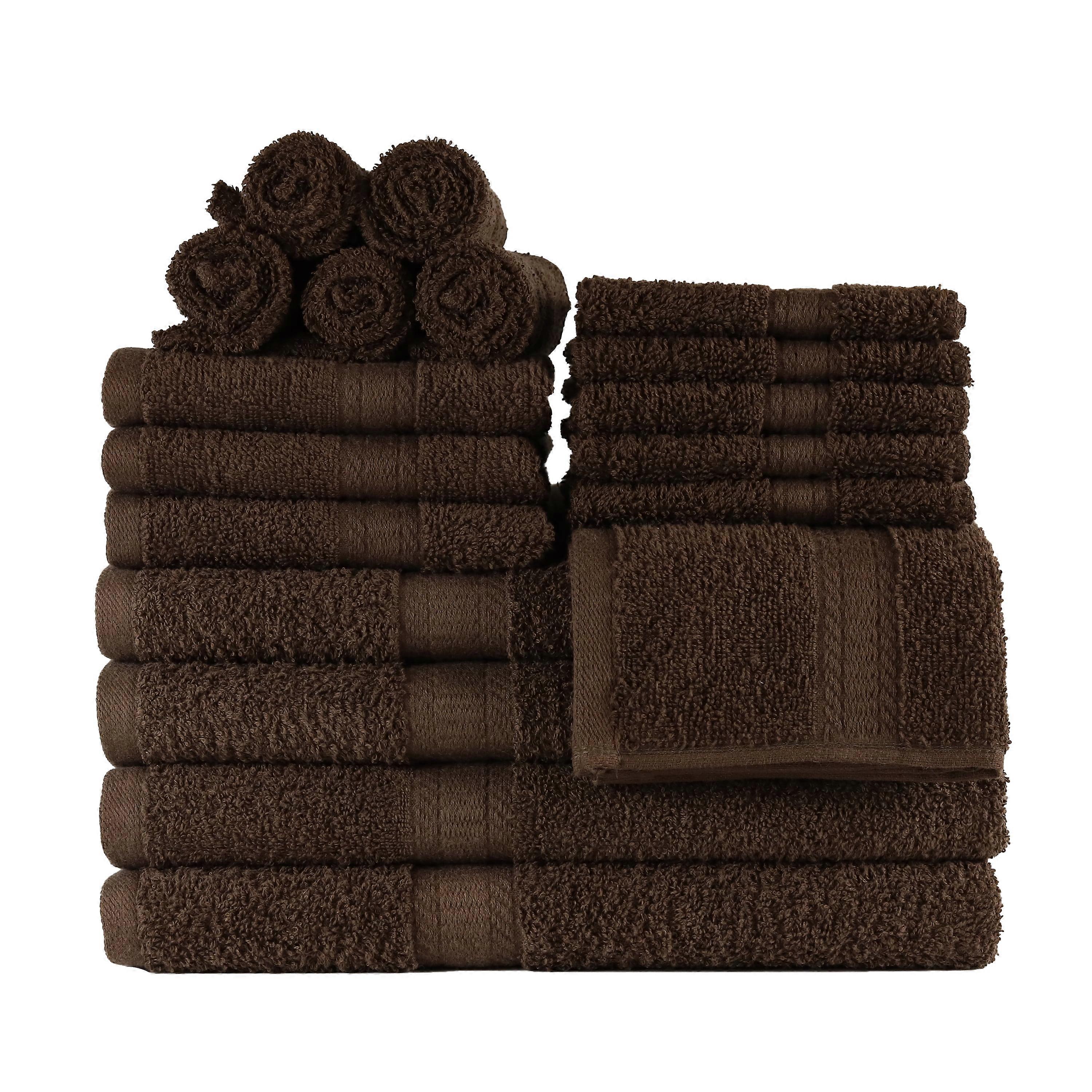 Mainstays Basic Solid 18-delige badhanddoekenset, bruin