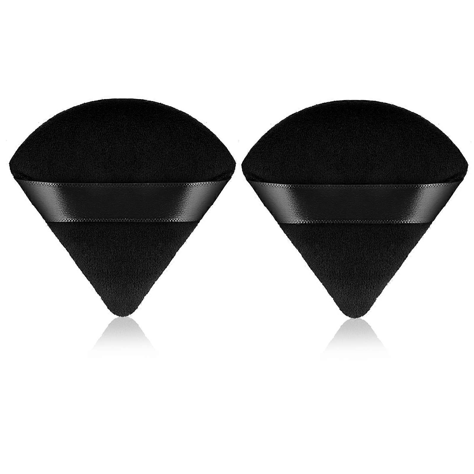 2PCS Triangular Powder Puffs with Strap, Soft Velour Makeup Sponges for Wet and Dry Foundation, Black