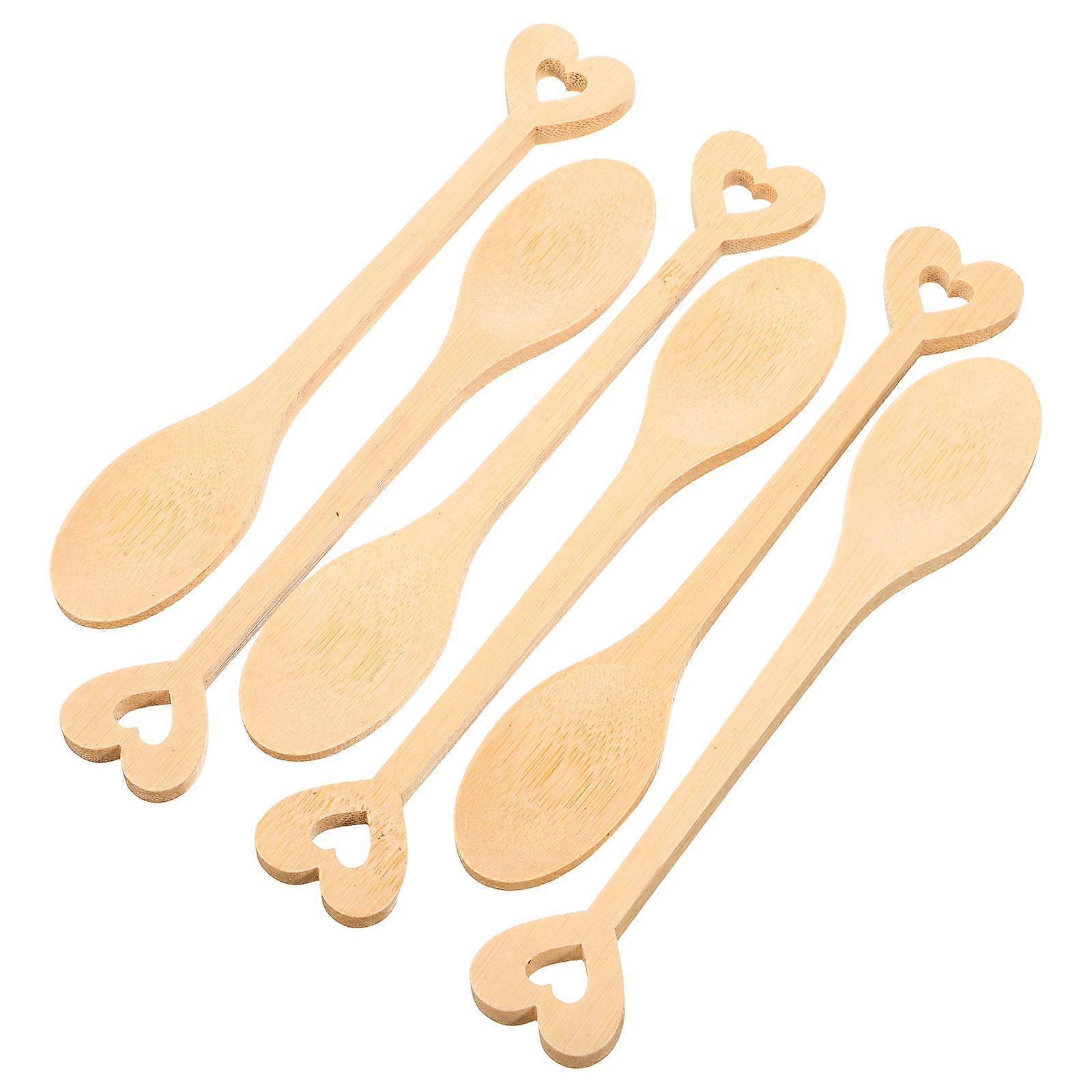 Bamboo Serving for Kitchen Use 6Pcs Heart Handle Decorative Spoons