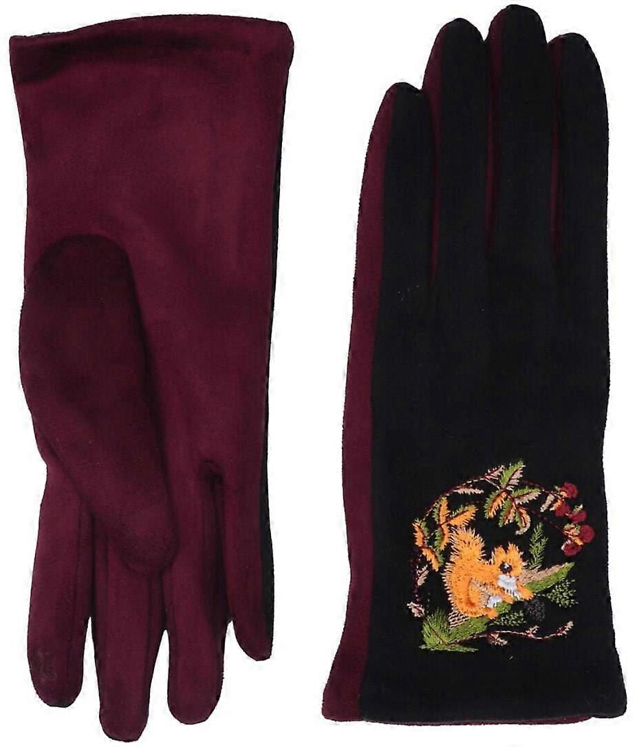 Zelly Two-Toned Squirrel Gloves - Black/Burgundy