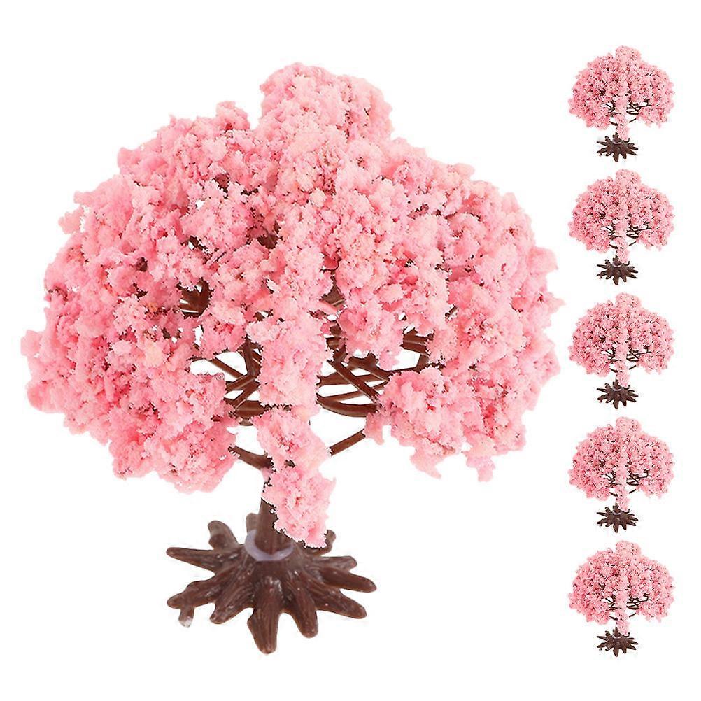 Mini Cherry Blossom Tree Model for Decoration 6Pcs Pink Artificial Landscape Decor