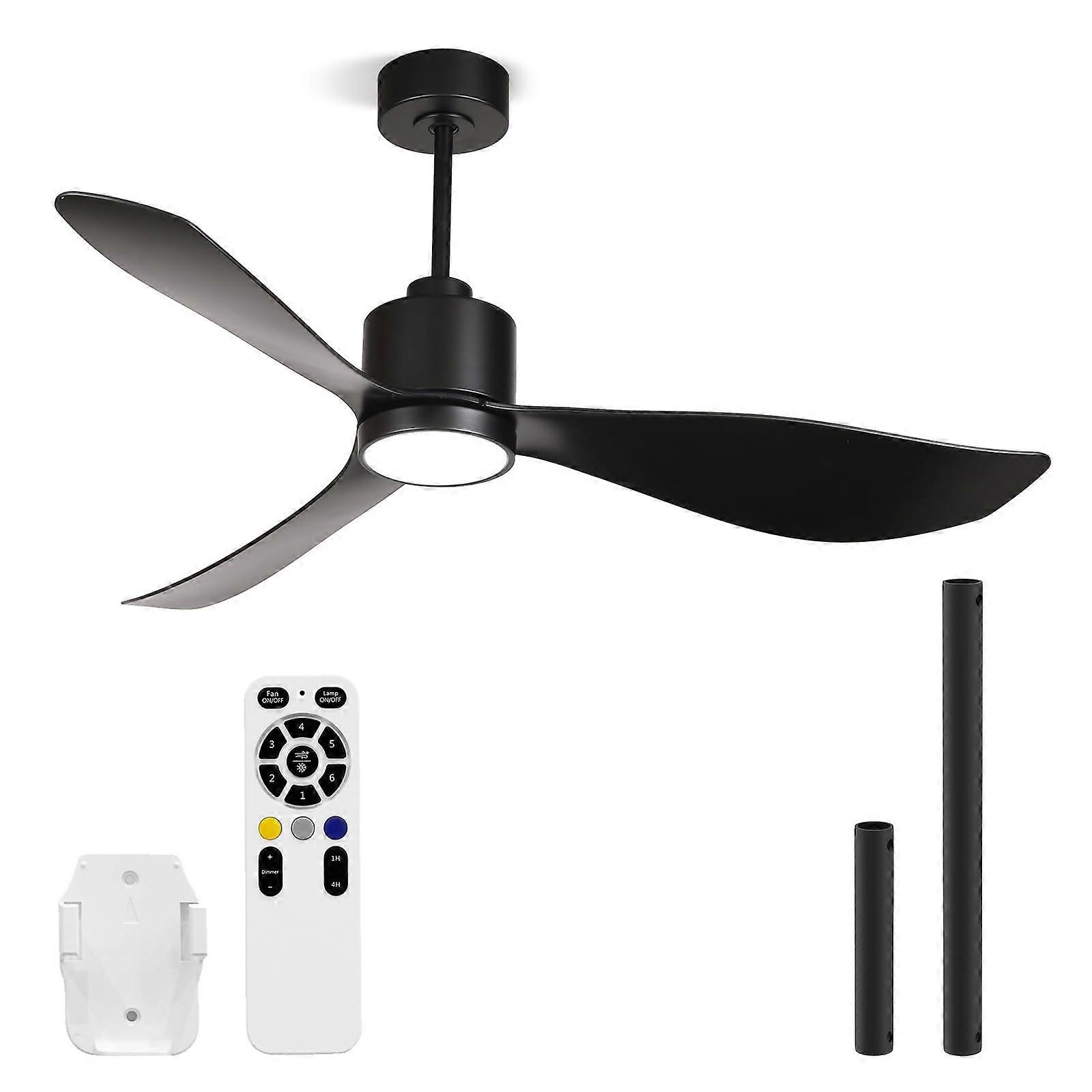 Ventilador de teto de 52 polegadas com luzes e controle remoto, design moderno com 3 pás, LED e motor DC silencioso para quarto e sala de estar.