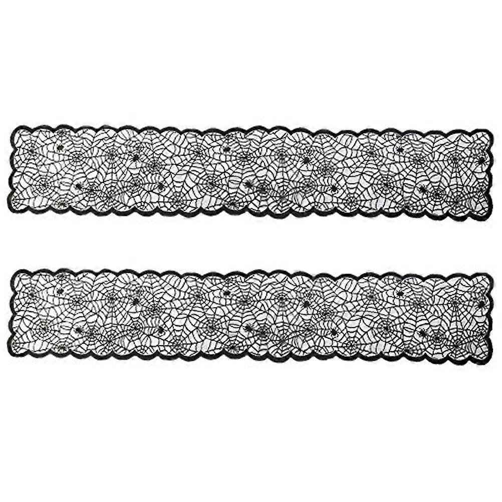 Rectangular Halloween Tablecloth Black Lace Web Table Runner for Table Decor 6Pcs