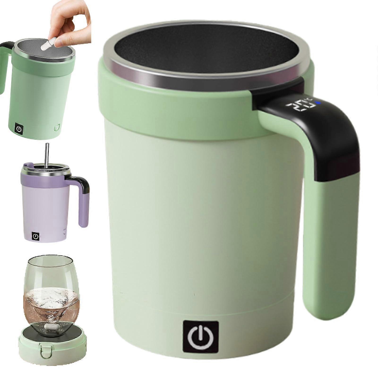 Self Stirring Mug with Automatic Magnetic Mixing, Temperature Display, Leakproof Lid, Green