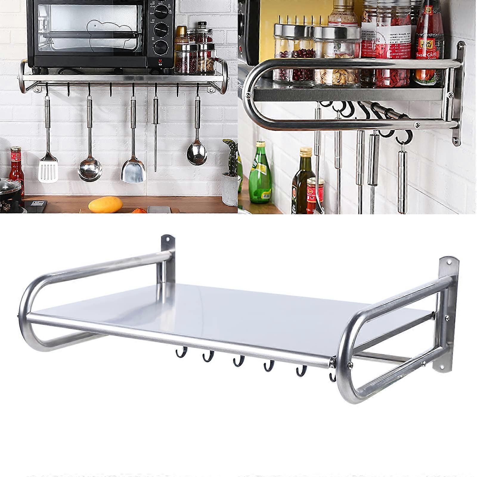 Microwave Oven Shelf Wall Mounted Stainless Steel Rack with  Load Capacity and Adjustable Hooks