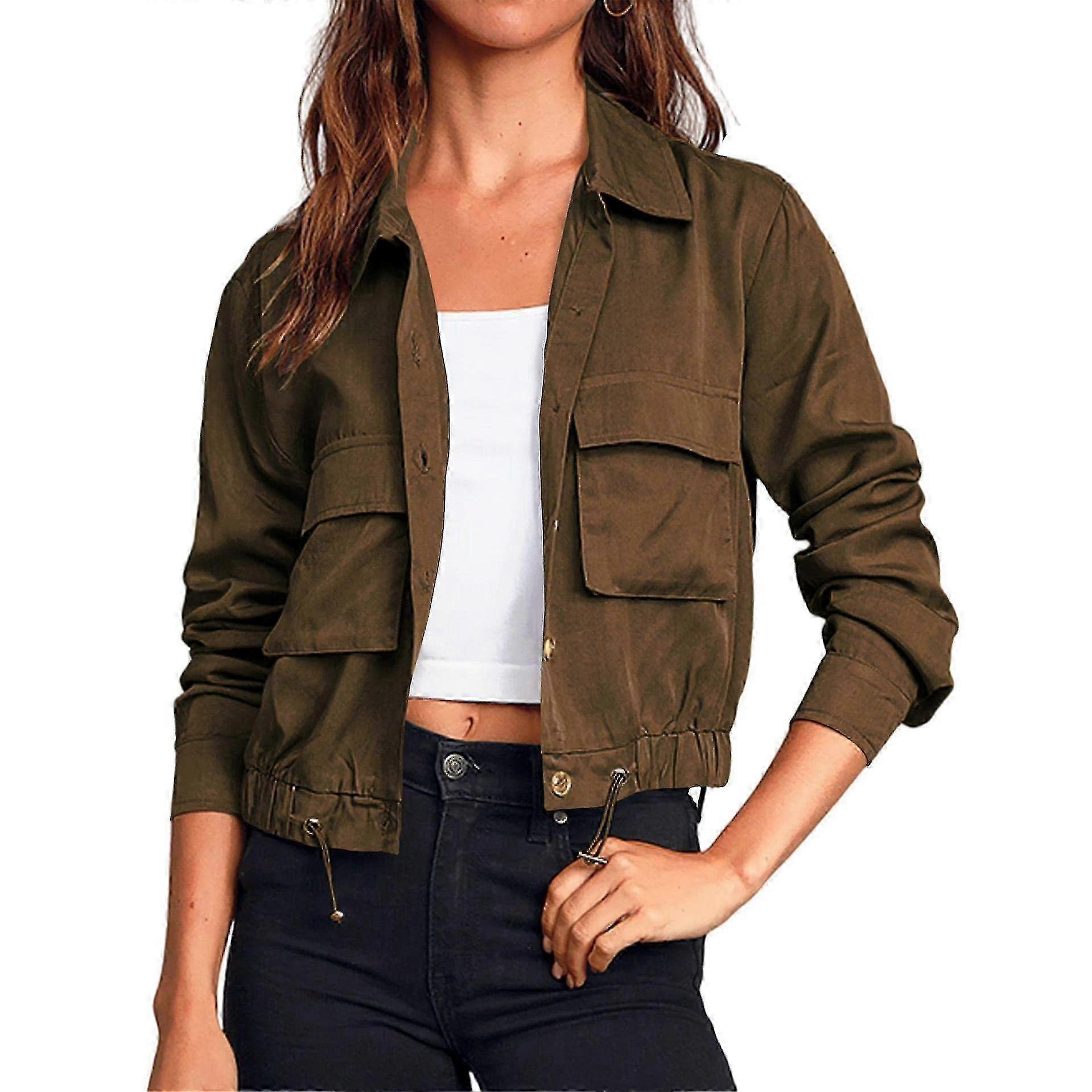Women's Solid Colour Single Breasted Long-sleeve Drawstring Thin Jacket 2025