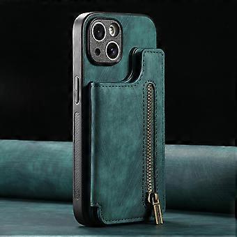 Case For Iphone 13 Mini Green Retro Left And Right Flip Card Holder Zipper Slot Anti-fall Leather No7762