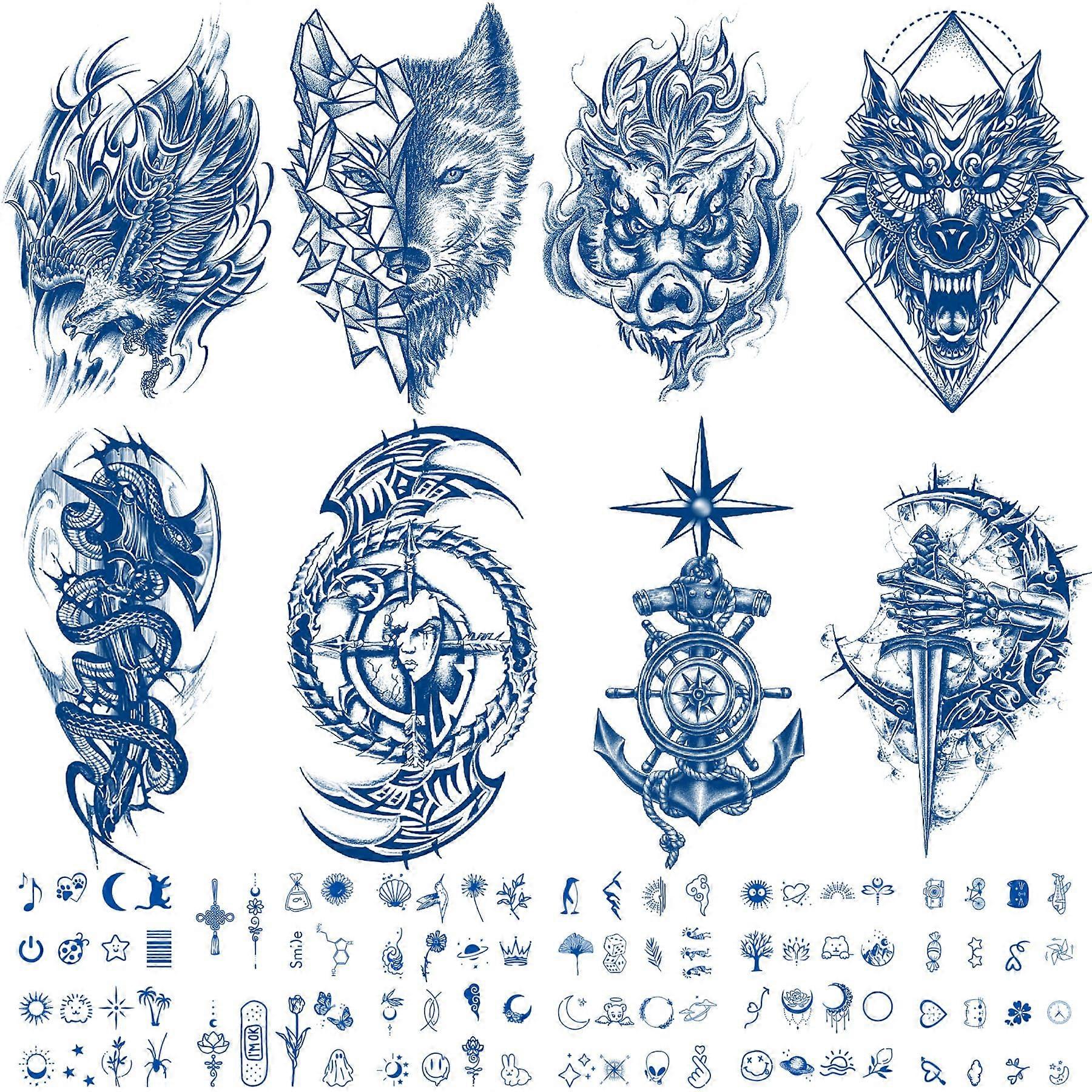 Juice Based Realistic Temporary Sleeve Tattoos for Adults, 14 Sheets, Long Lasting 3D Half Arm Designs