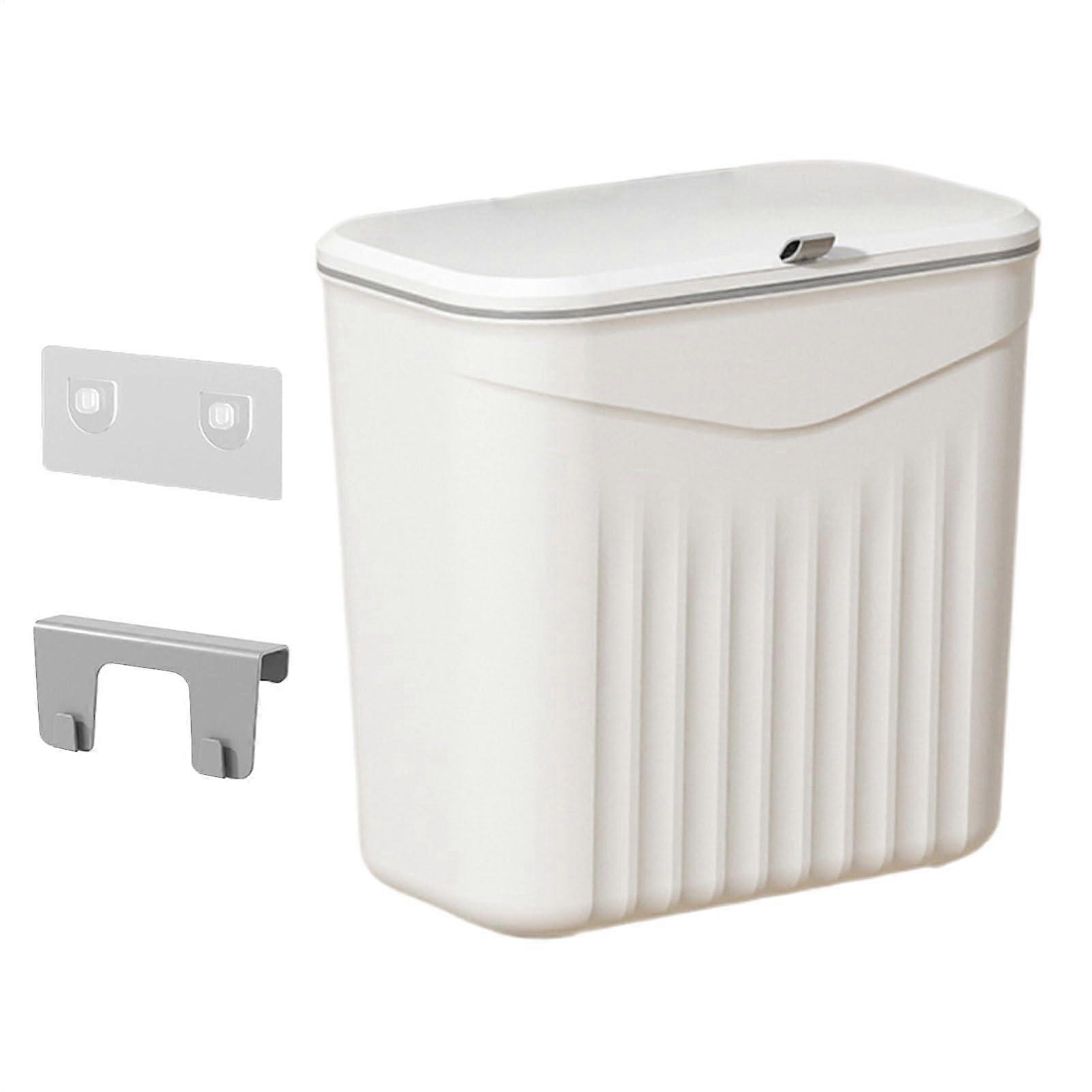 Wall Mounted Trash Can with Lid 9L Hanging Kitchen Bin OdorProof Compact Over Cabinet Door
