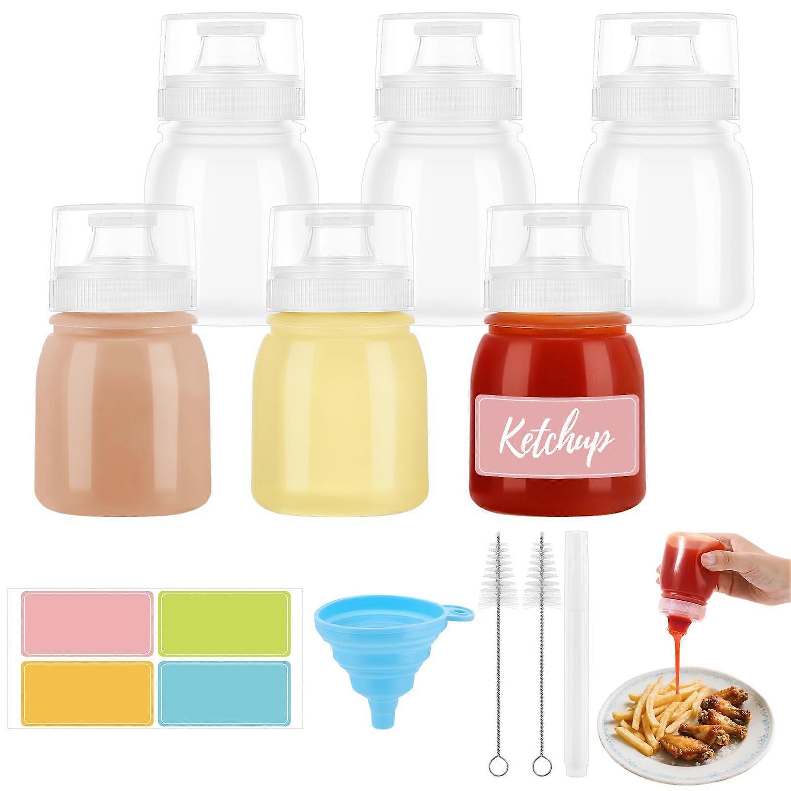 6 Pack 180ml Leakproof Condiment Squeeze Bottles with Multi Nozzle Caps for BBQ and Salad Dressing