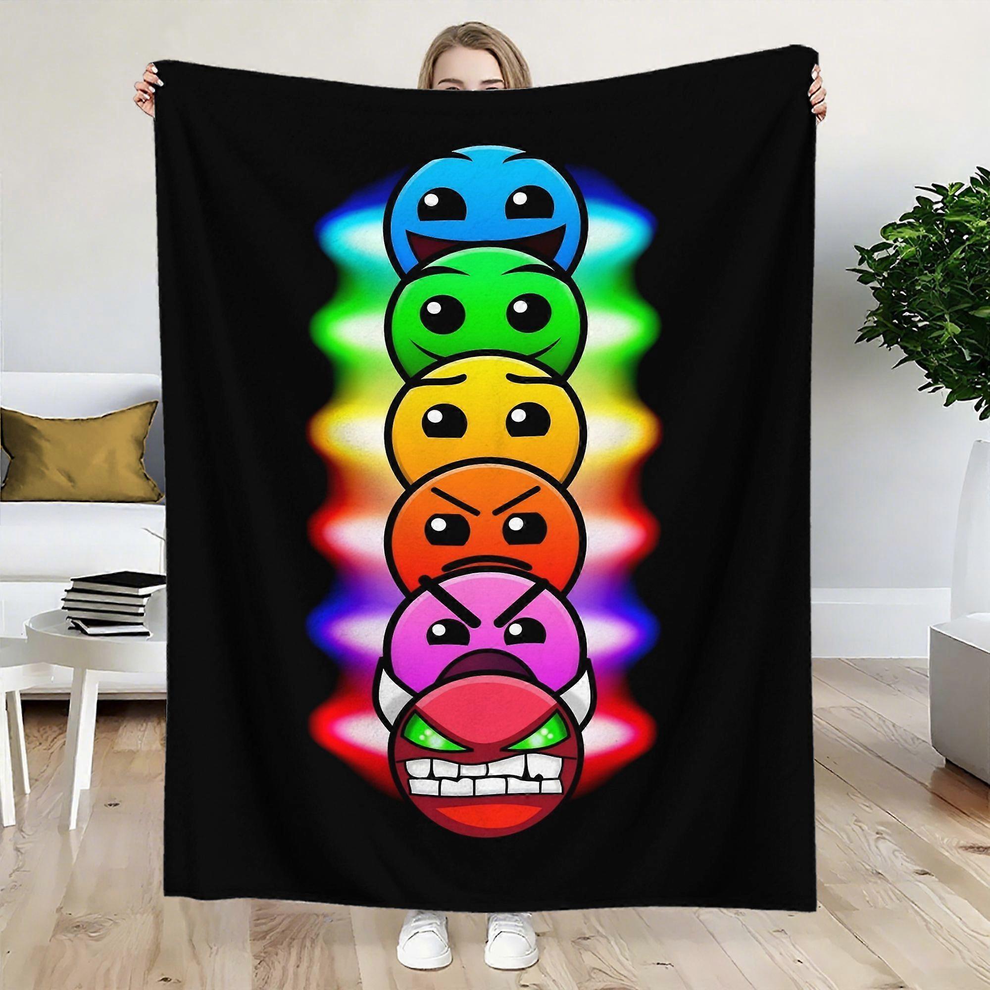 Geometry Dash Difficulty Faces Deluxe Flannel Blanket  Soft Lightweight & Plush  Suitable for Sofa