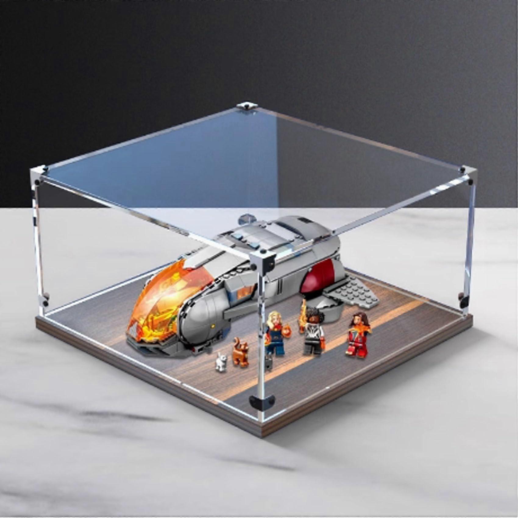 Acrylic Display Case Clear Box with Walnut Base Dust Protection for  76232 Spaceship Model